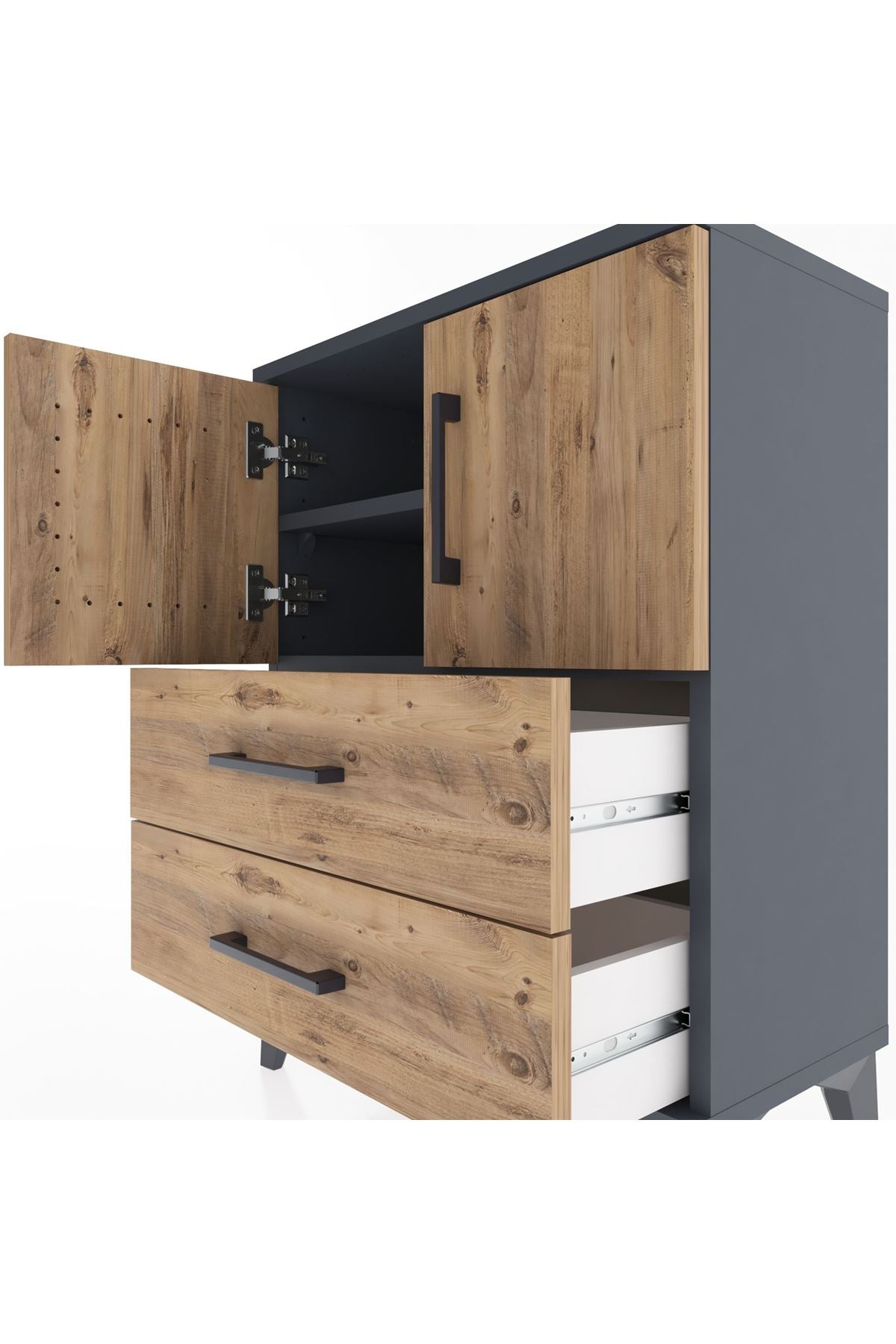 Arges Komodin 2 Raflı 2 Çekmeceli 2 Kapaklı 60x30x80 - S13M015V6A