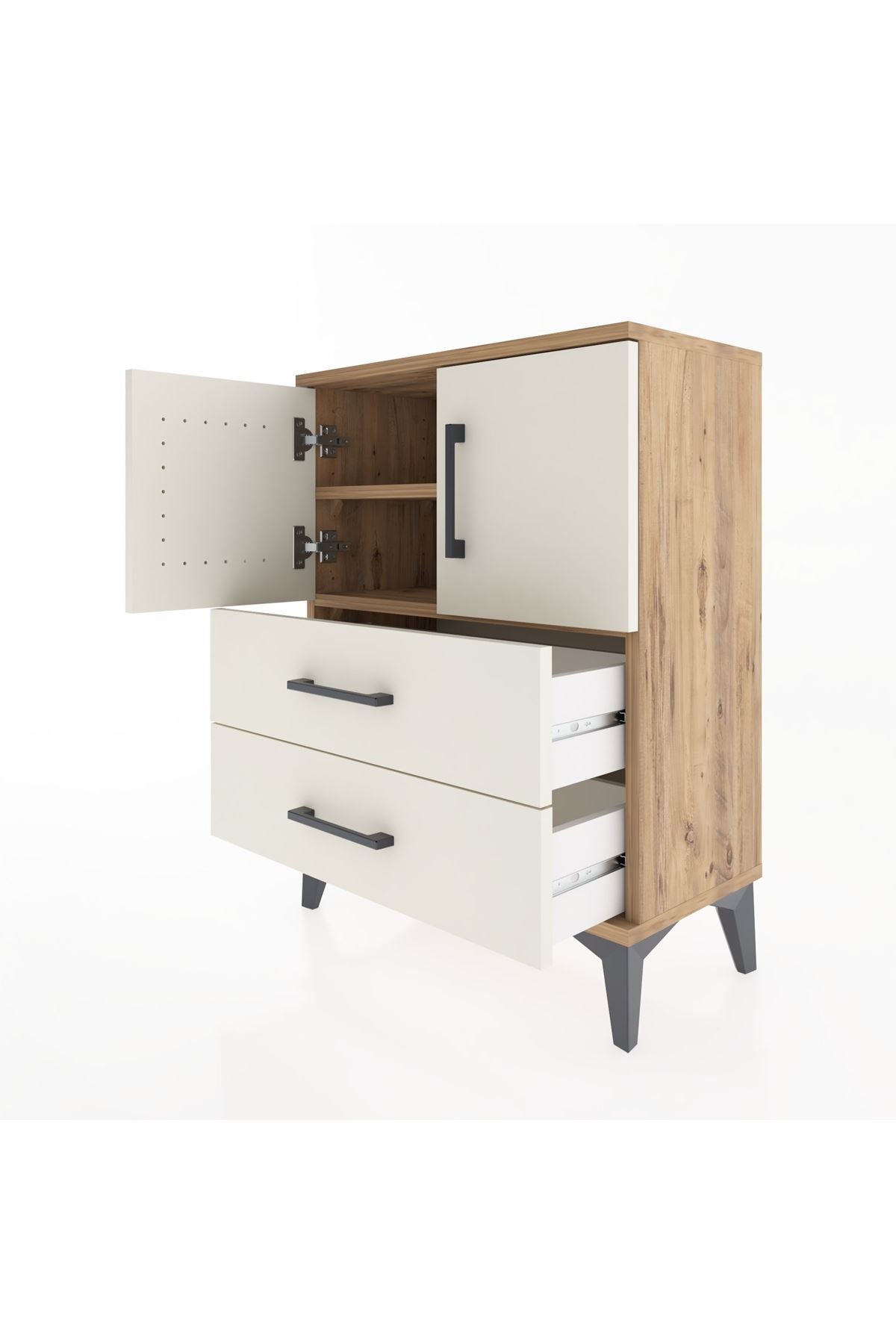 Arges Komodin 2 Raflı 2 Çekmeceli 2 Kapaklı 60x30x80 - S13M015V7A