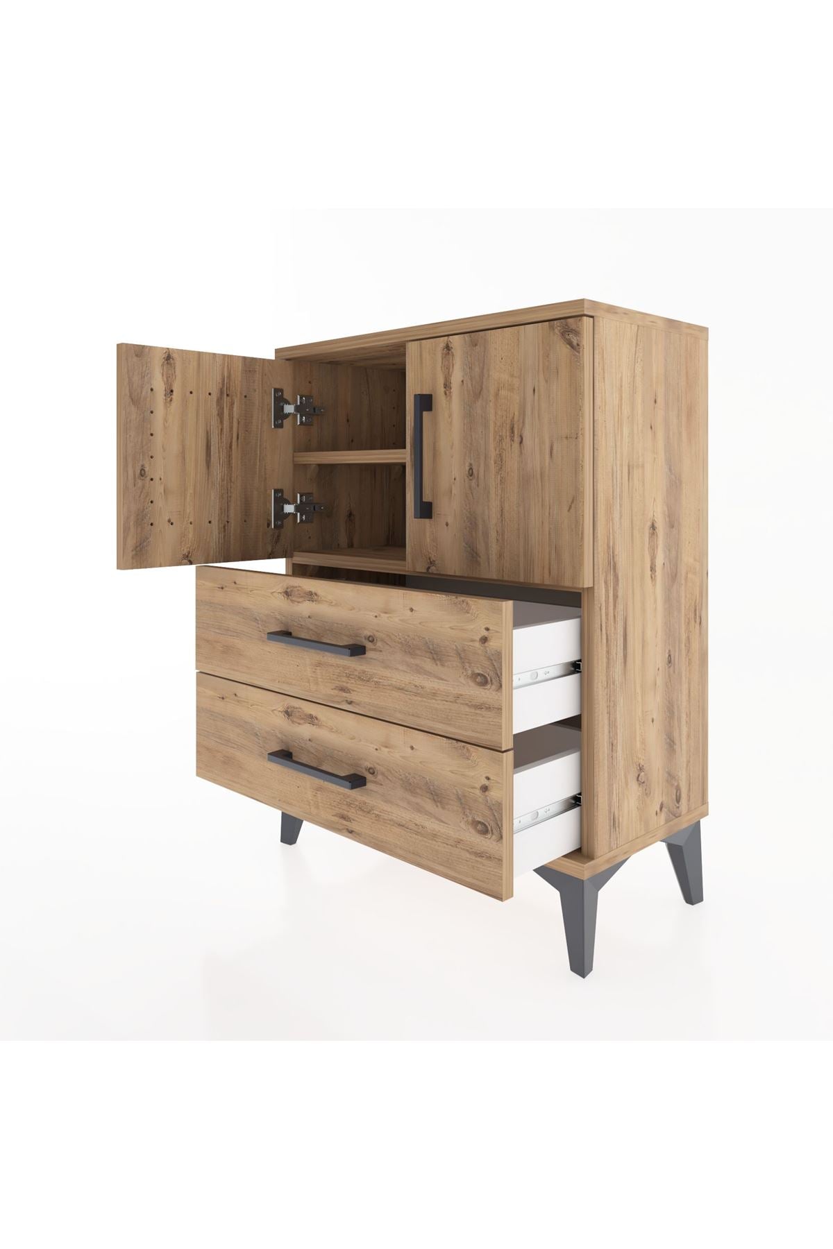 Arges Komodin 2 Raflı 2 Çekmeceli 2 Kapaklı 60x30x80 - S13M015V9A