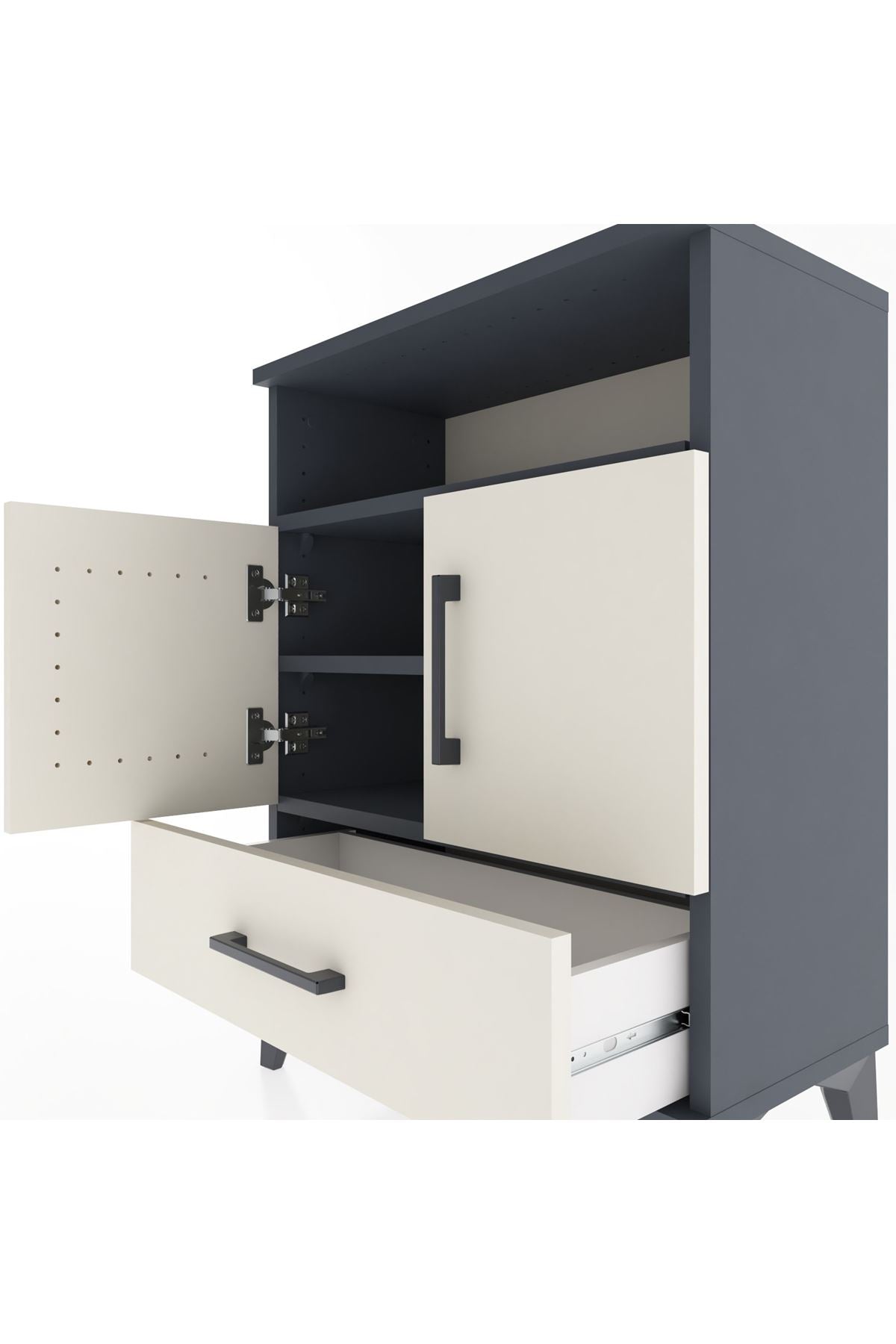 Arges Komodin 3 Raflı Tek Çekmeceli 2 Kapaklı 60x30x80 - S13M017V4A