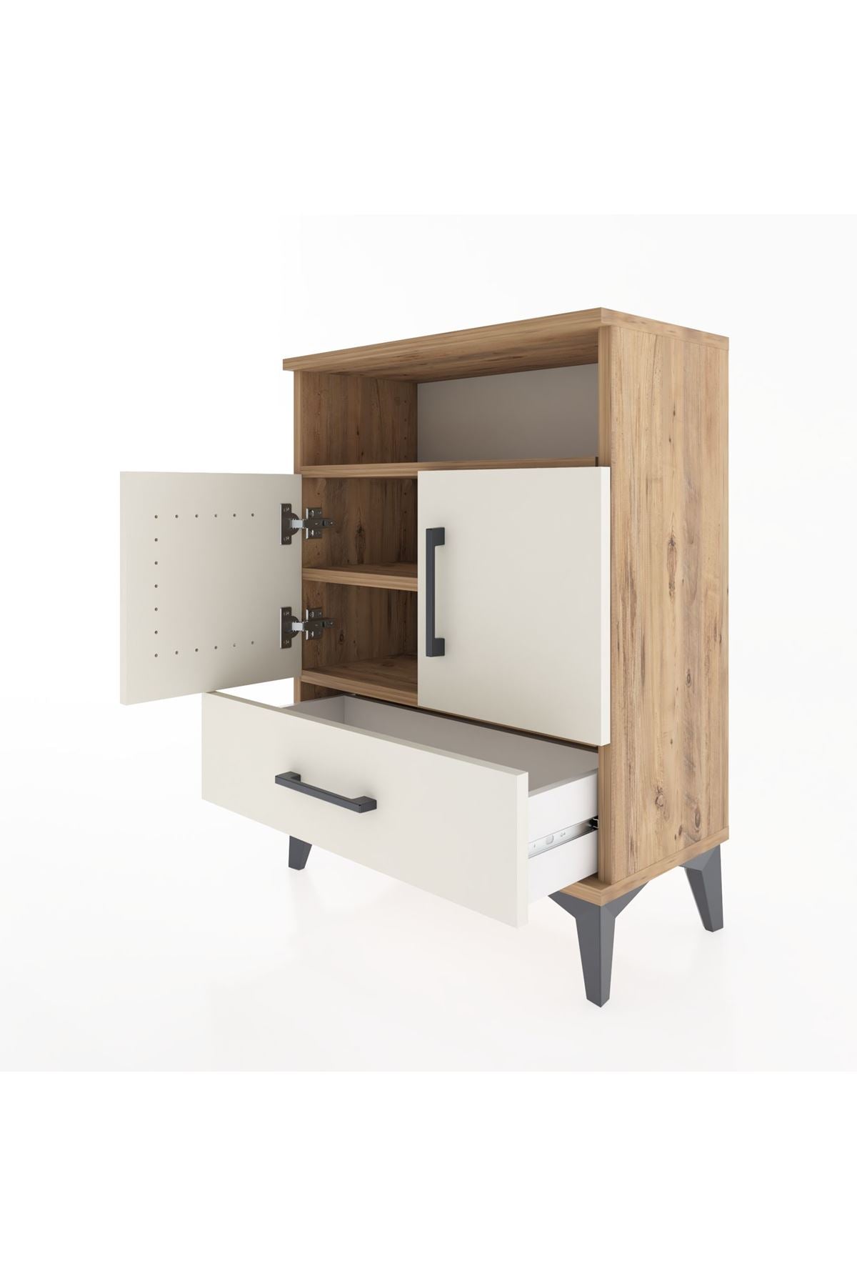 Arges Komodin 3 Raflı Tek Çekmeceli 2 Kapaklı 60x30x80 - S13M017V7A