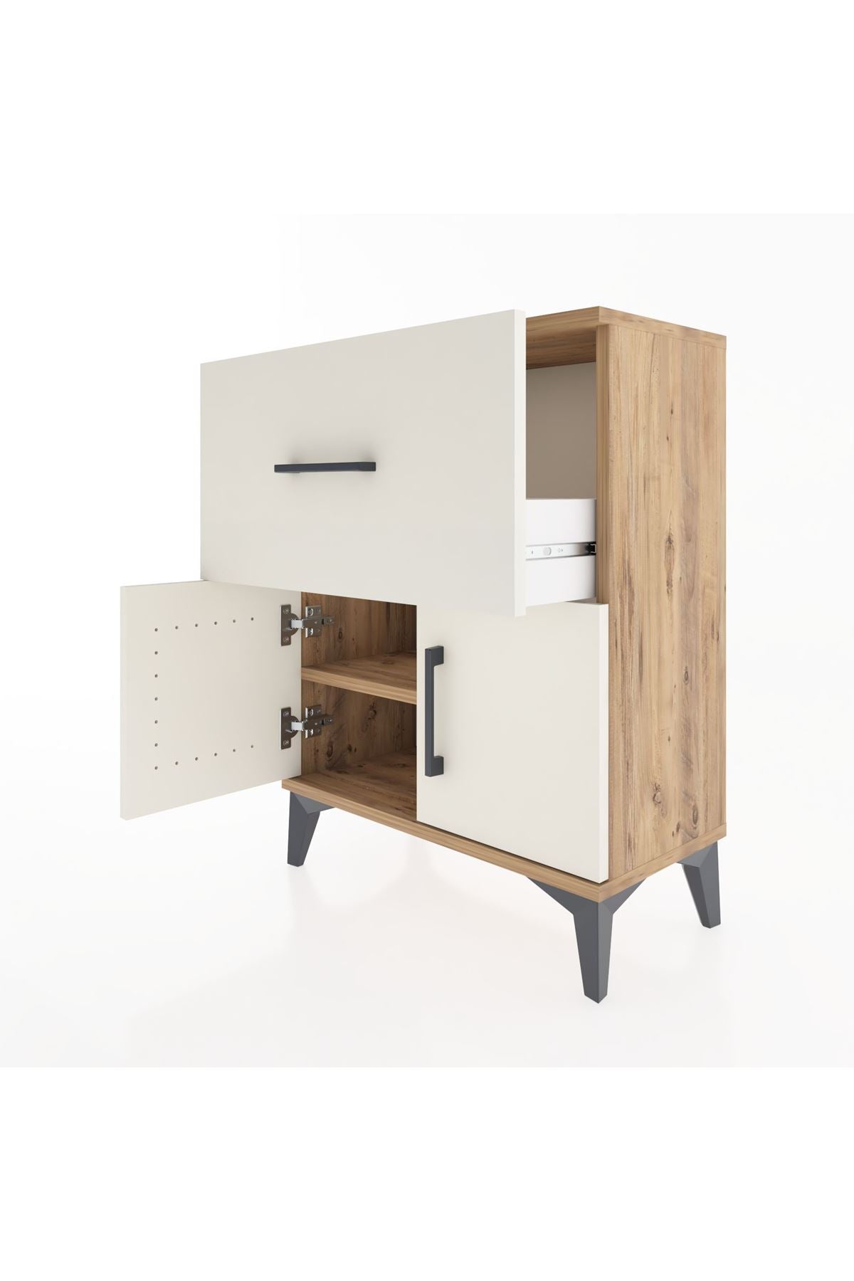 Arges Komodin Tek Raflı Tek Çekmeceli 2 Kapaklı 60x30x80 - S13M018V7A