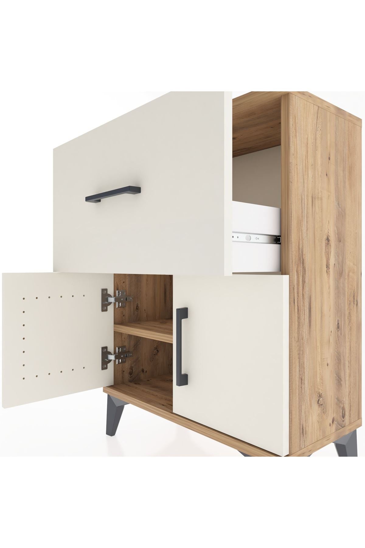 Arges Komodin Tek Raflı Tek Çekmeceli 2 Kapaklı 60x30x80 - S13M018V7A