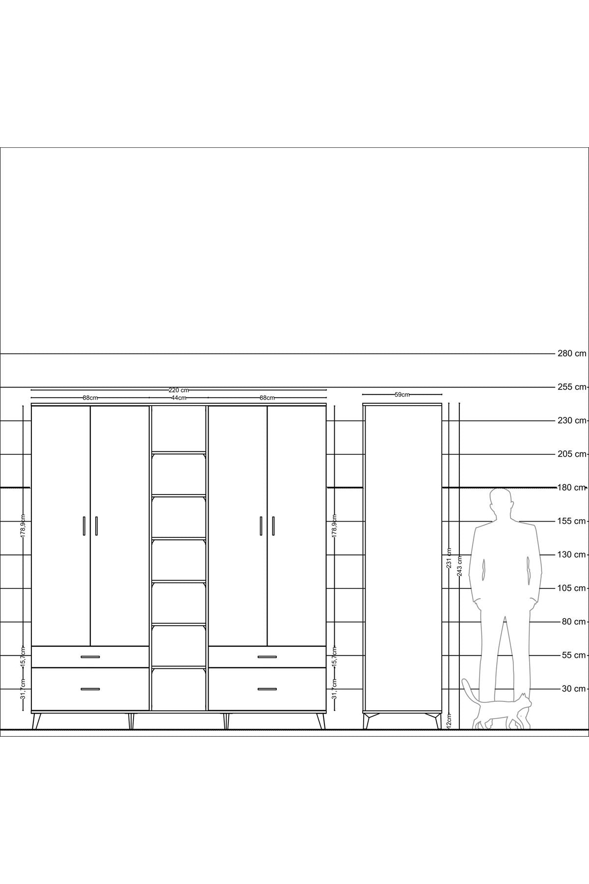 Kronos Dolap 12 Raflı 4 Çekmeceli 2 Askılı 220x59x243 - S784M001V11C