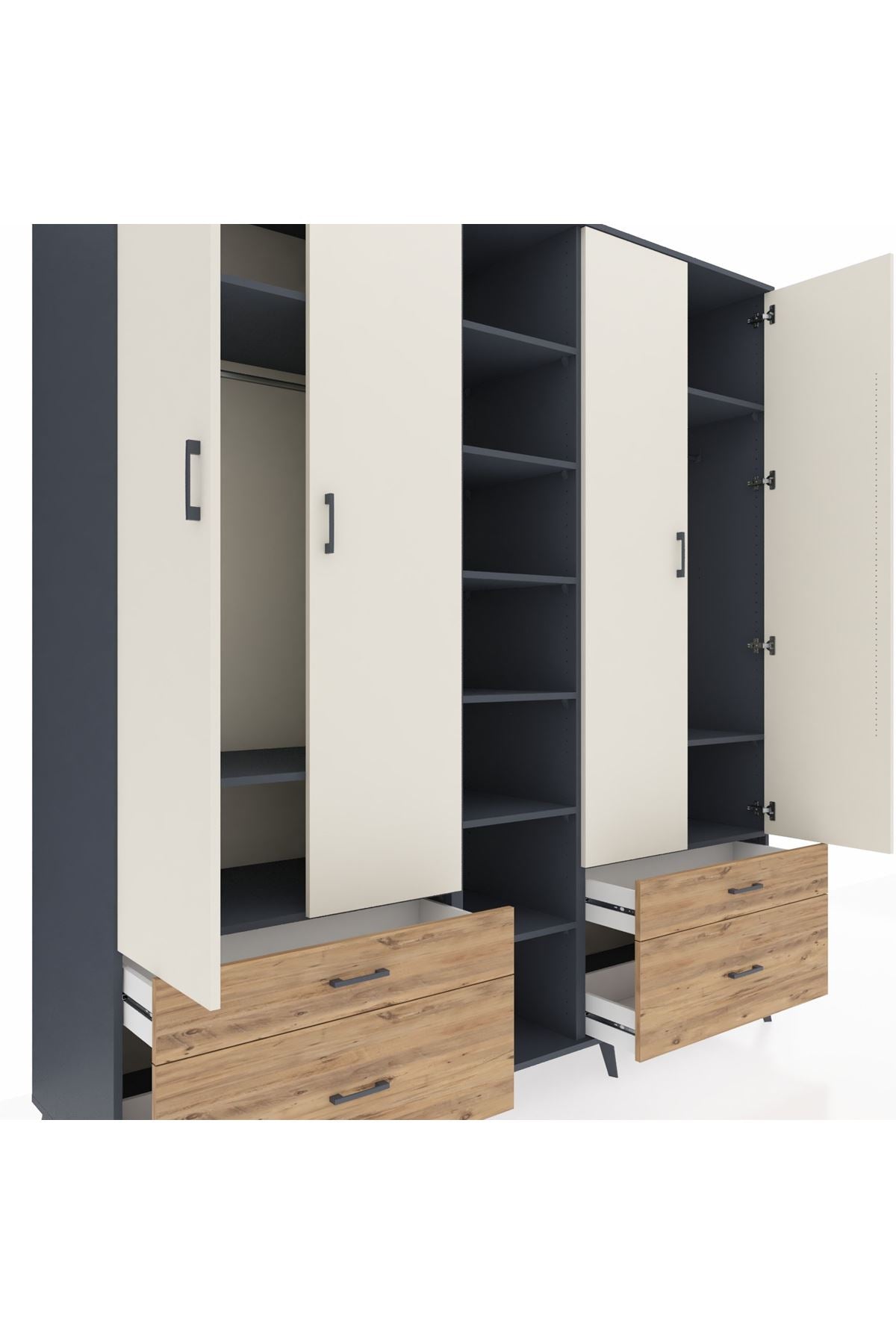 Kronos Dolap 12 Raflı 4 Çekmeceli 2 Askılı 220x59x243 - S784M001V15C