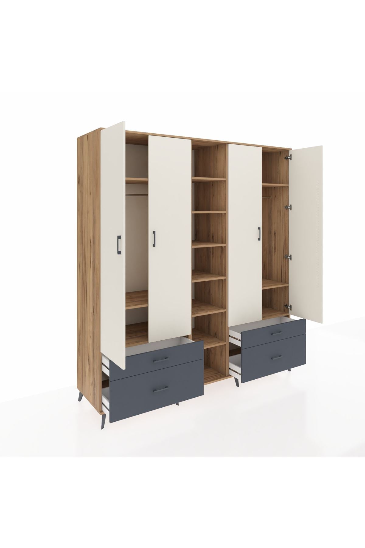 Kronos Dolap 12 Raflı 4 Çekmeceli 2 Askılı 220x59x243 - S784M001V23C