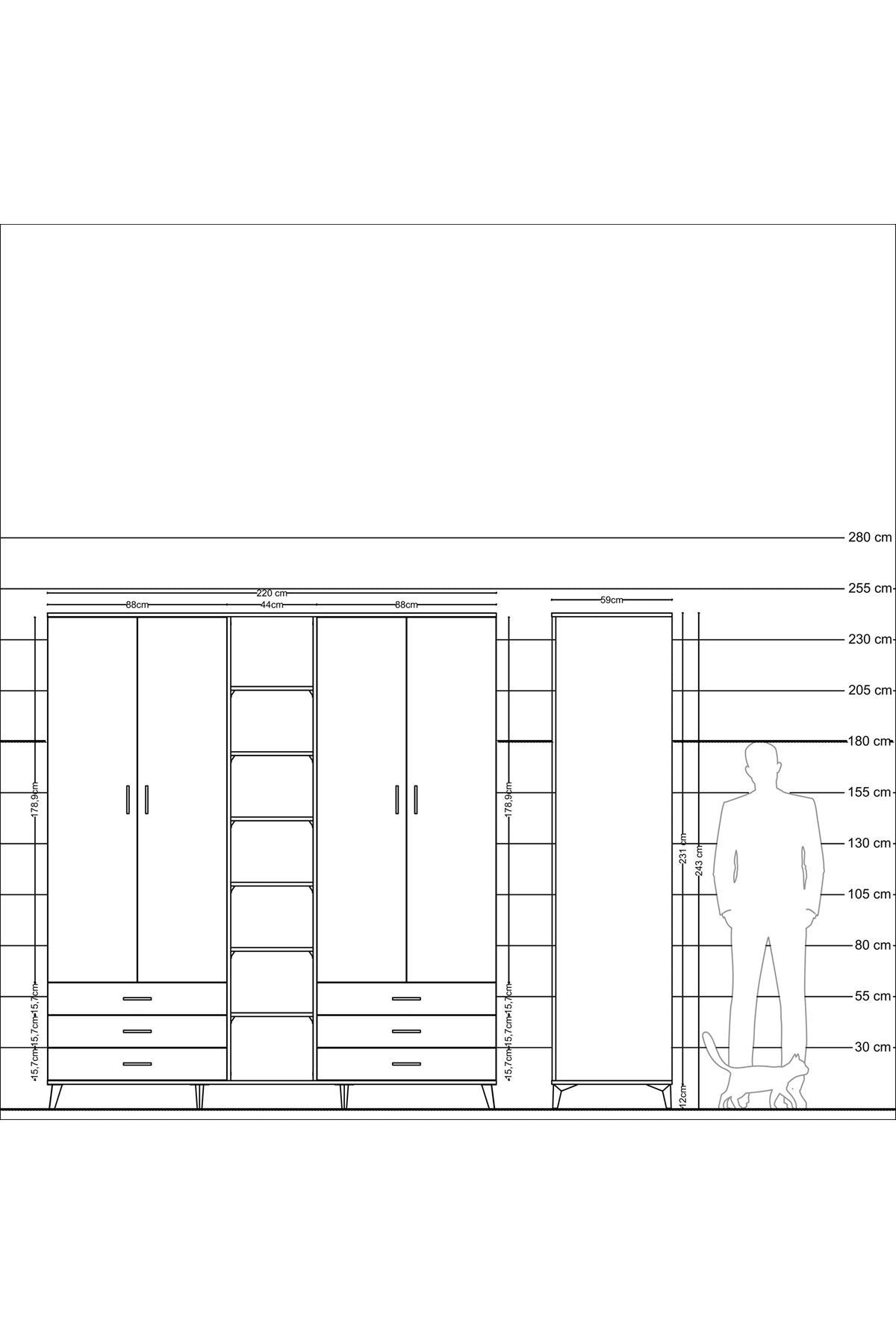 Kronos Dolap 13 Raflı 6 Çekmeceli 2 Askılı 220x59x243 - S784M002V20C