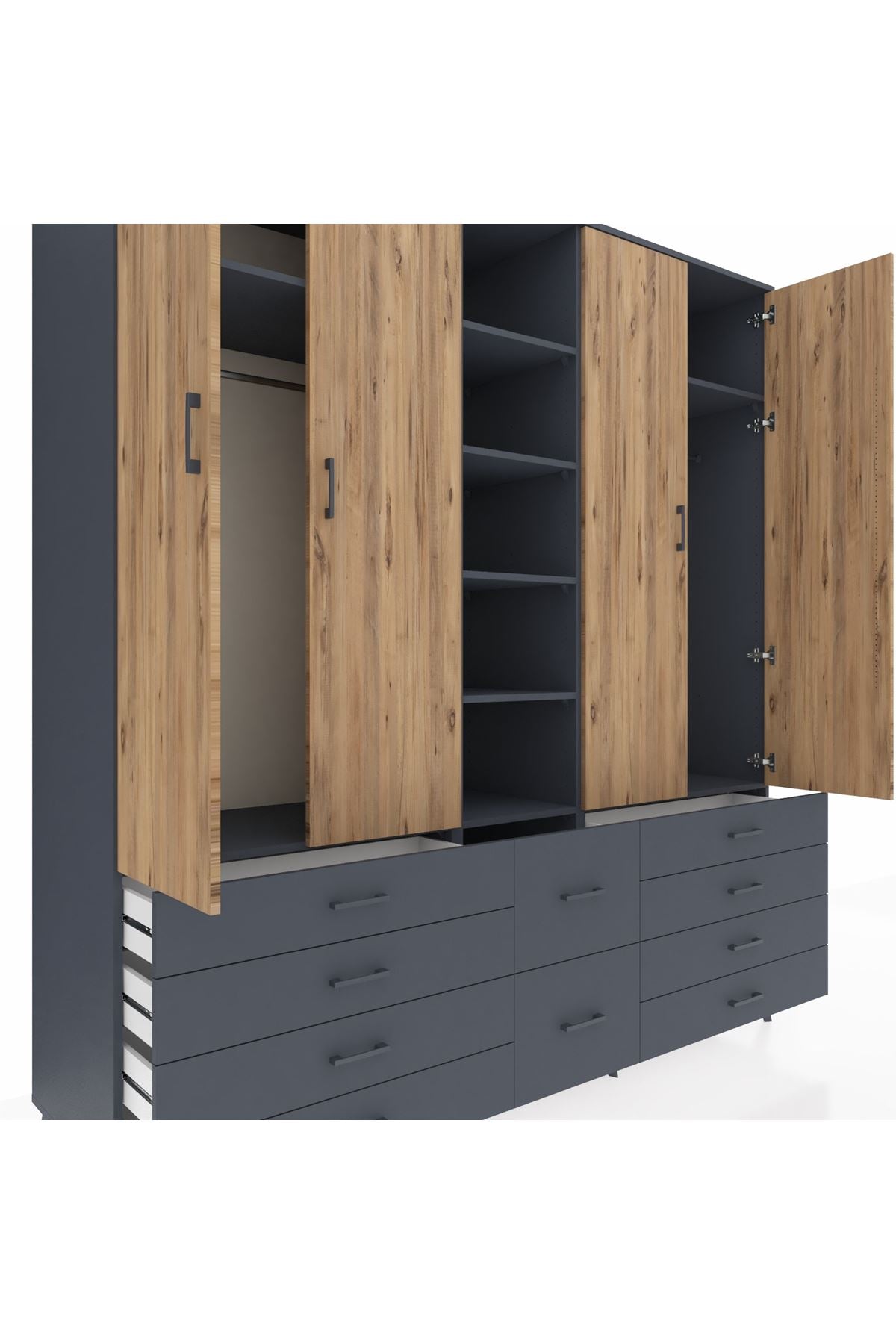Kronos Dolap 9 Raflı 10 Çekmeceli 2 Askılı 220x59x243 - S784M003V11C