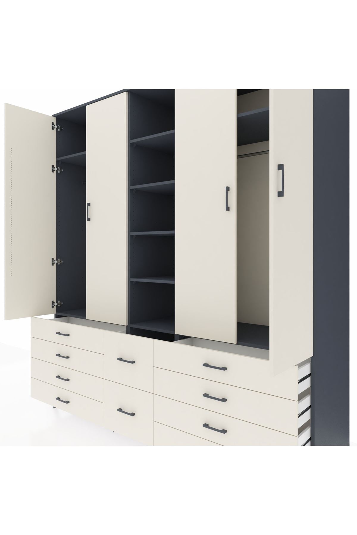 Kronos Dolap 9 Raflı 10 Çekmeceli 2 Askılı 220x59x243 - S784M003V13C