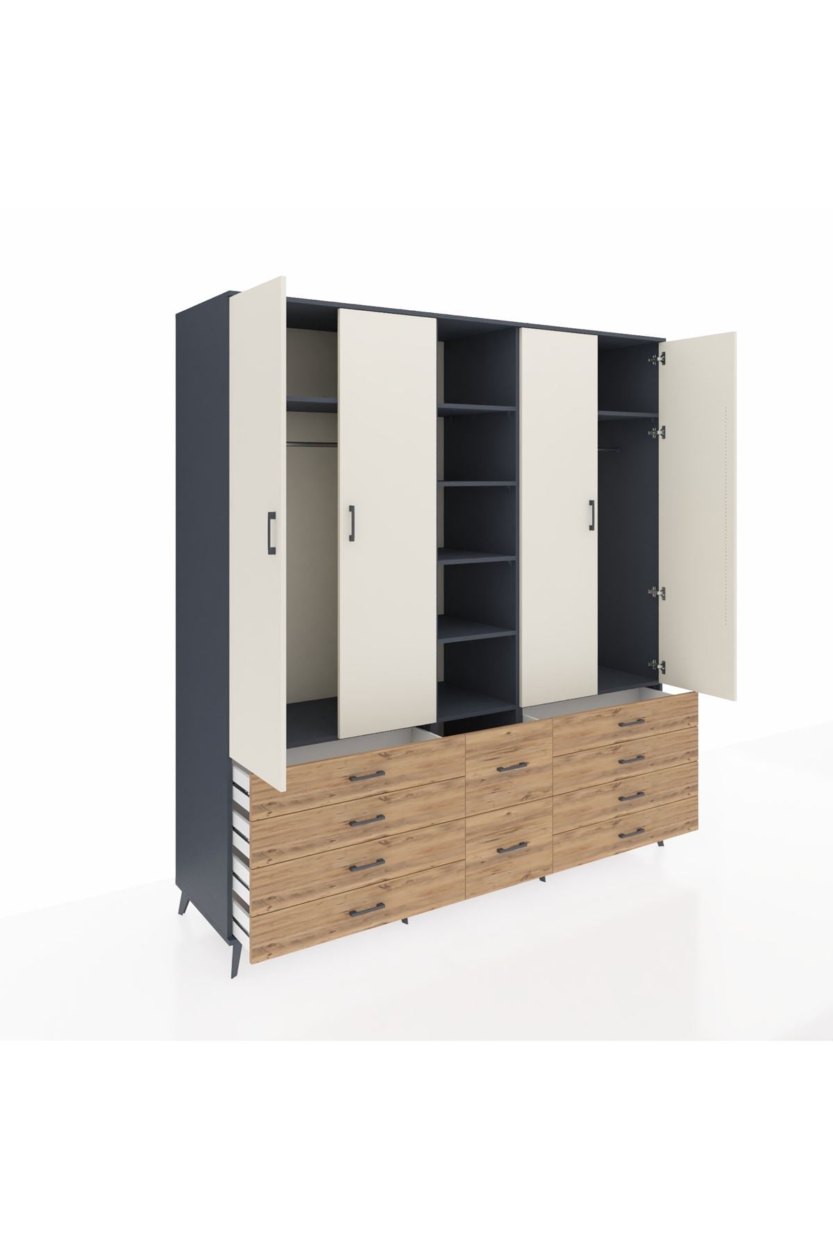 Kronos Dolap 9 Raflı 10 Çekmeceli 2 Askılı 220x59x243 - S784M003V15C