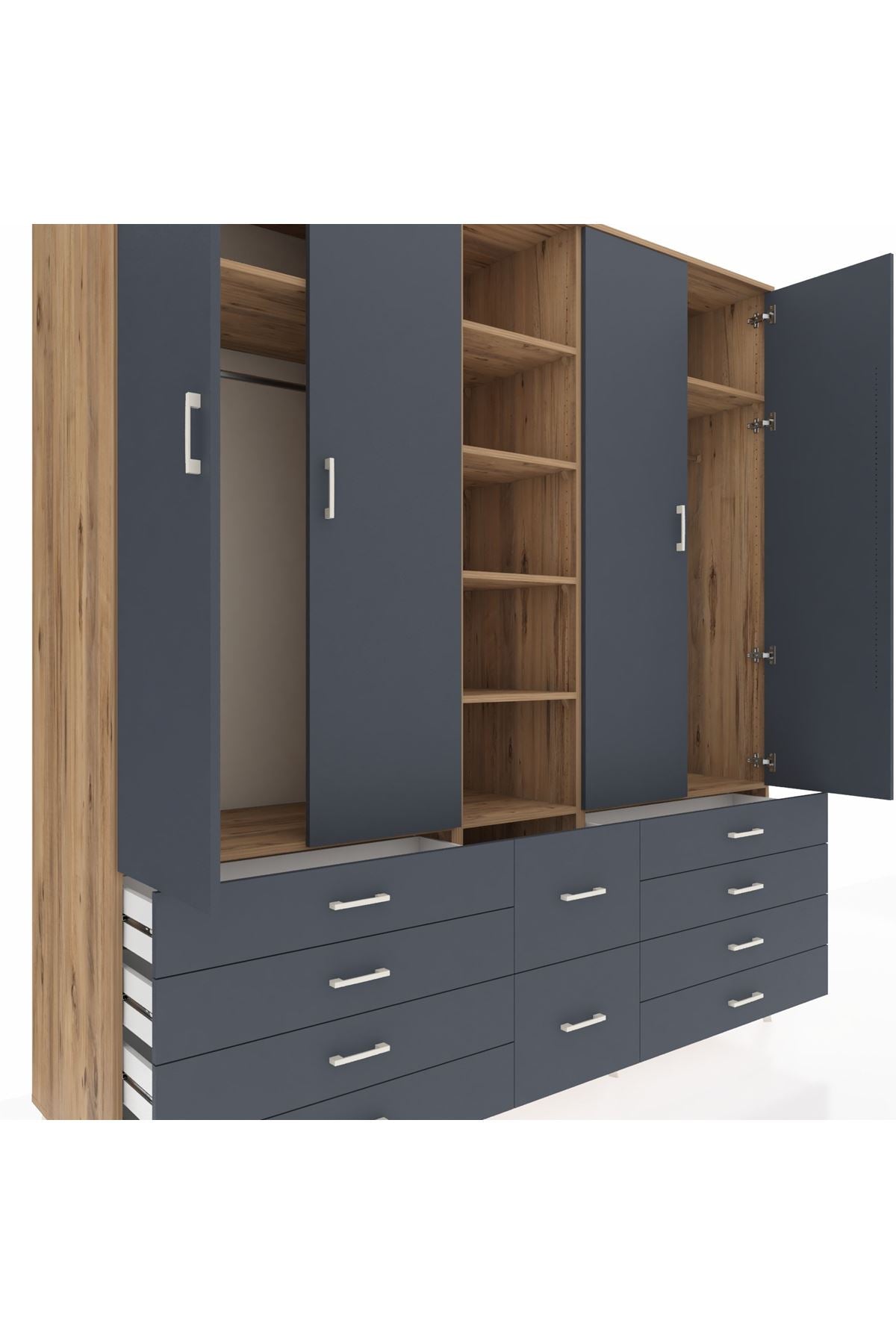Kronos Dolap 9 Raflı 10 Çekmeceli 2 Askılı 220x59x243 - S784M003V26C