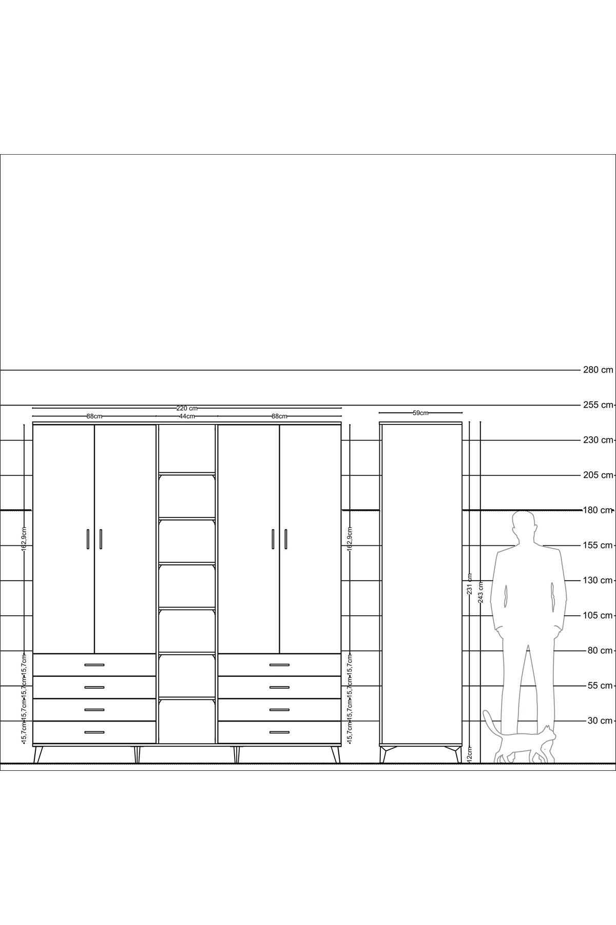 Kronos Dolap 10 Raflı 8 Çekmeceli 2 Askılı 220x59x243 - S784M004V18C