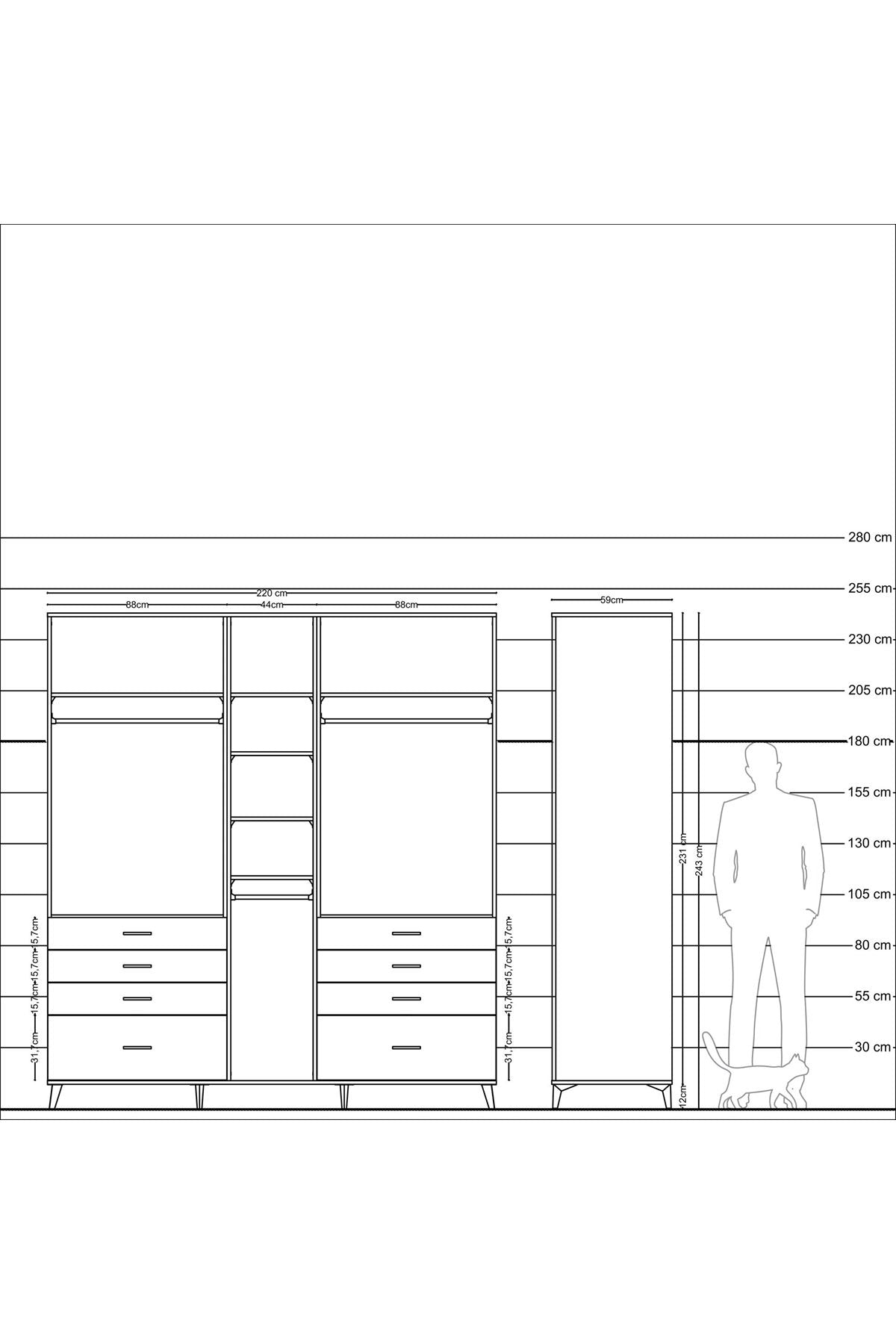 Kronos Dolap 8 Raflı 8 Çekmeceli 3 Askılı 220x59x243 - S784M008V24C
