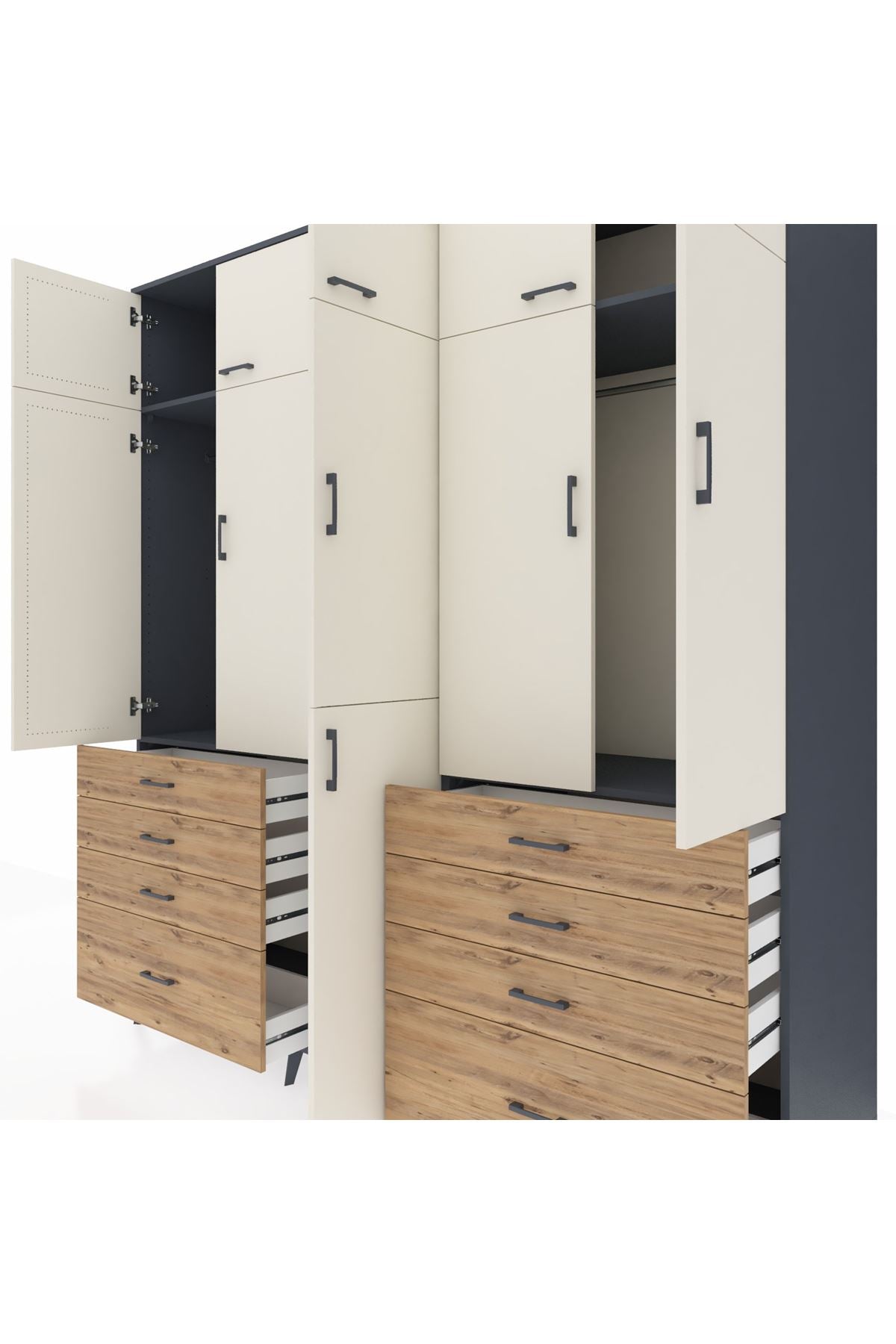 Kronos Dolap 8 Raflı 8 Çekmeceli 3 Askılı 220x59x243 - S784M009V15C
