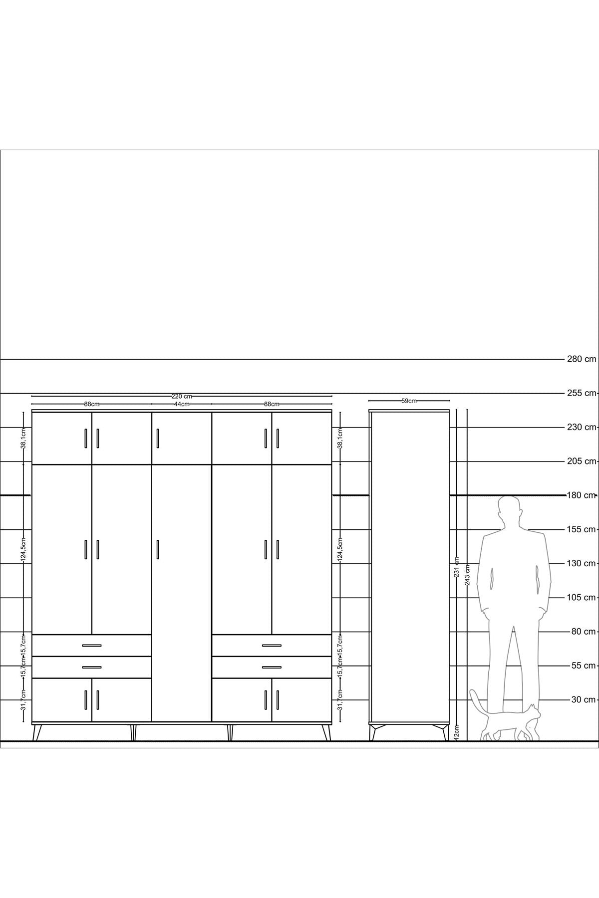 Kronos Dolap 12 Raflı 4 Çekmeceli 2 Askılı 220x59x243 - S784M011V04C