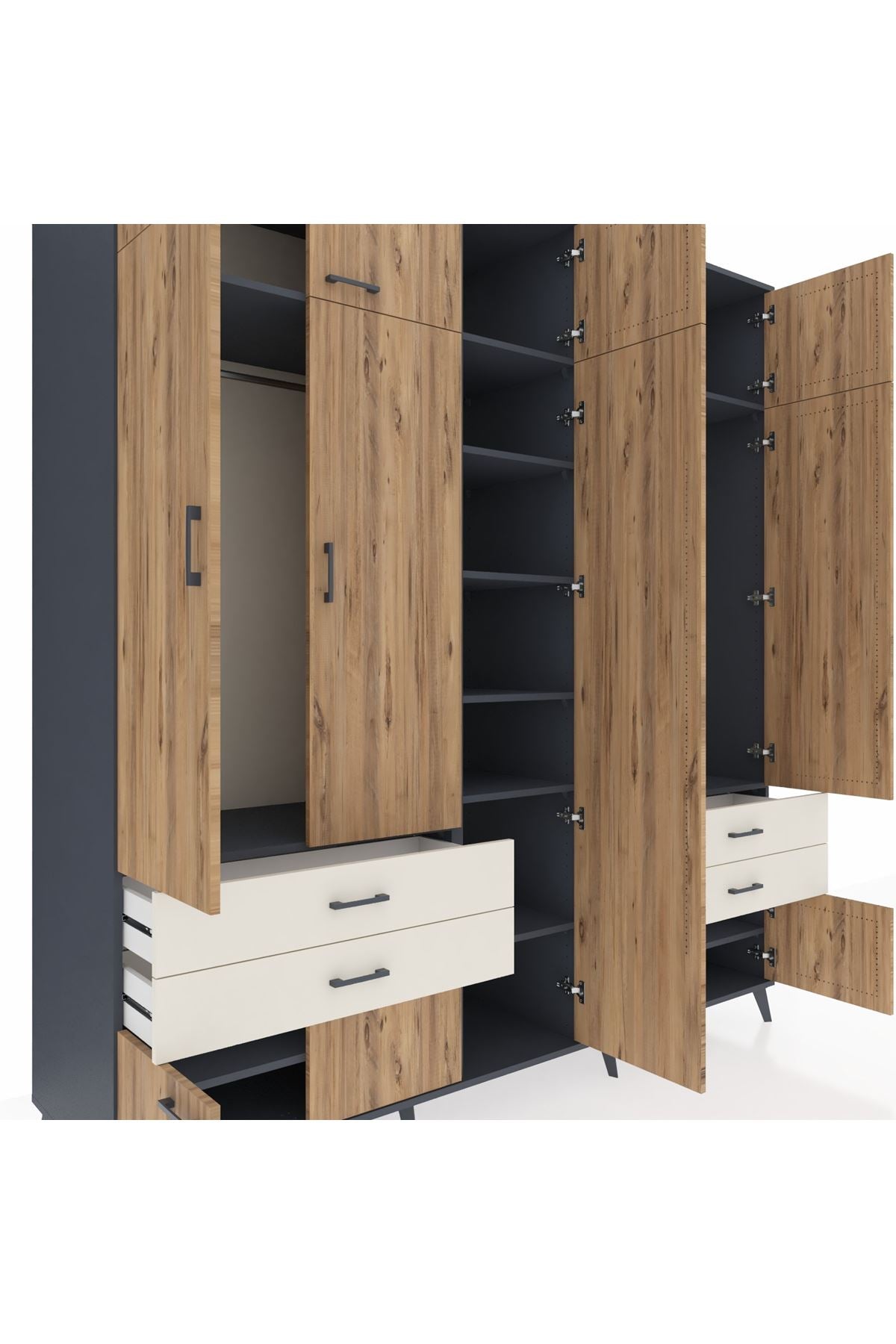 Kronos Dolap 12 Raflı 4 Çekmeceli 2 Askılı 220x59x243 - S784M011V10C