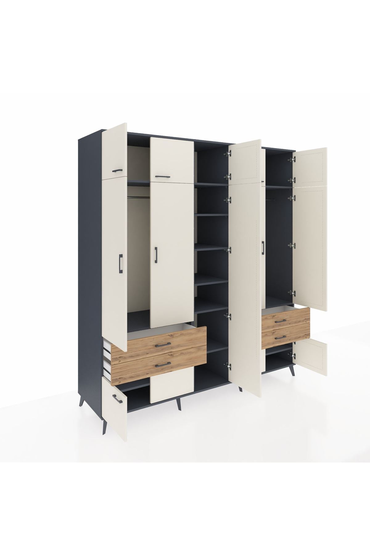 Kronos Dolap 12 Raflı 4 Çekmeceli 2 Askılı 220x59x243 - S784M011V15C
