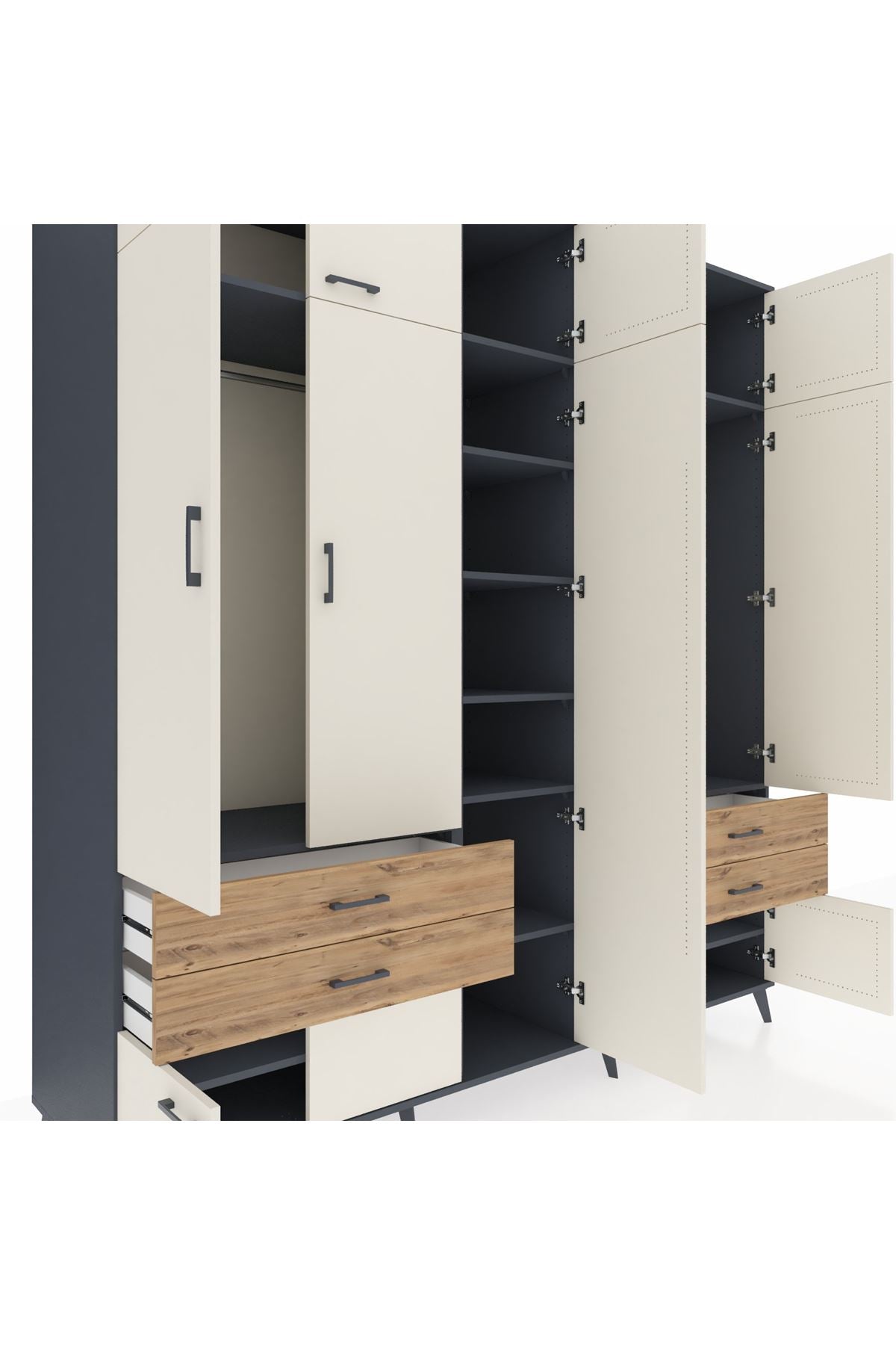 Kronos Dolap 12 Raflı 4 Çekmeceli 2 Askılı 220x59x243 - S784M011V15C