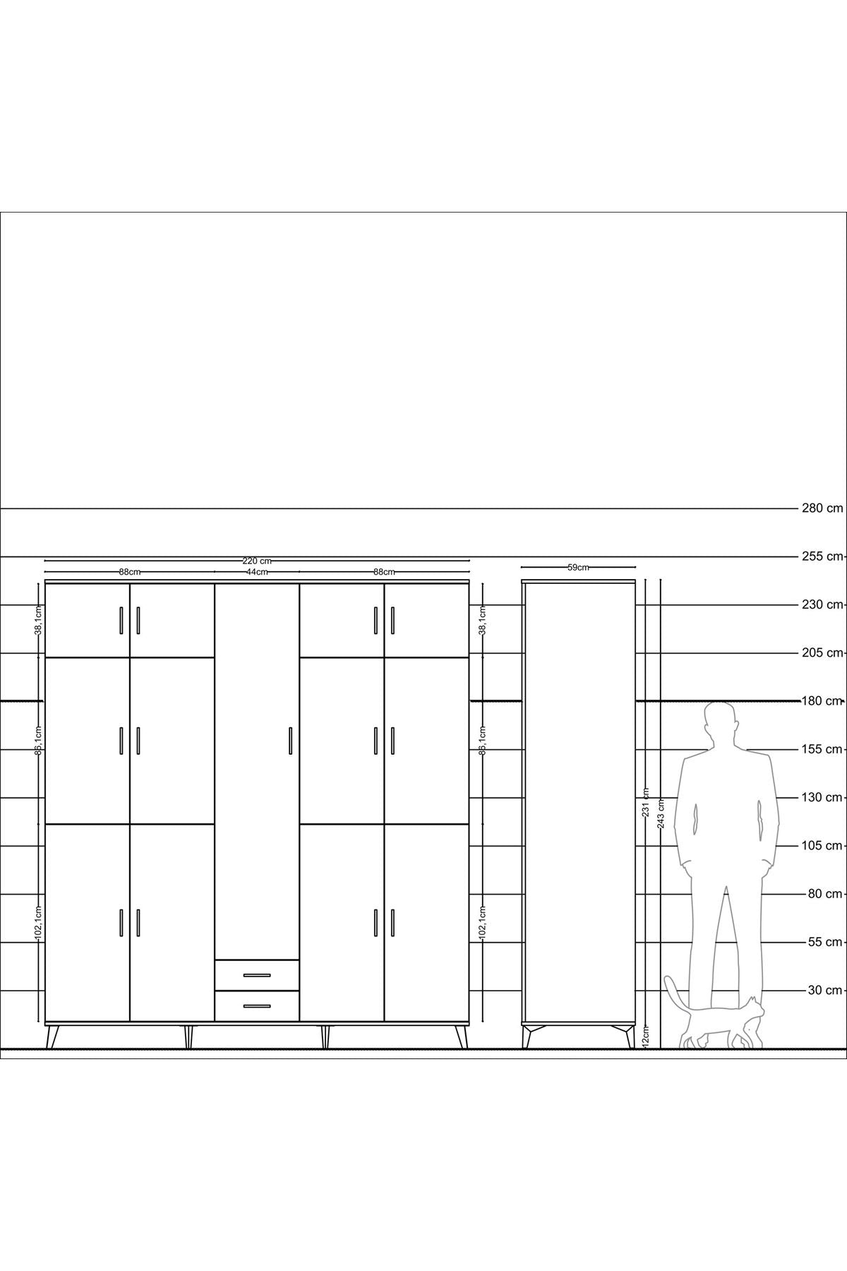 Kronos Dolap 10 Raflı 2 Çekmeceli 4 Askılı 220x59x243 - S784M012V16C