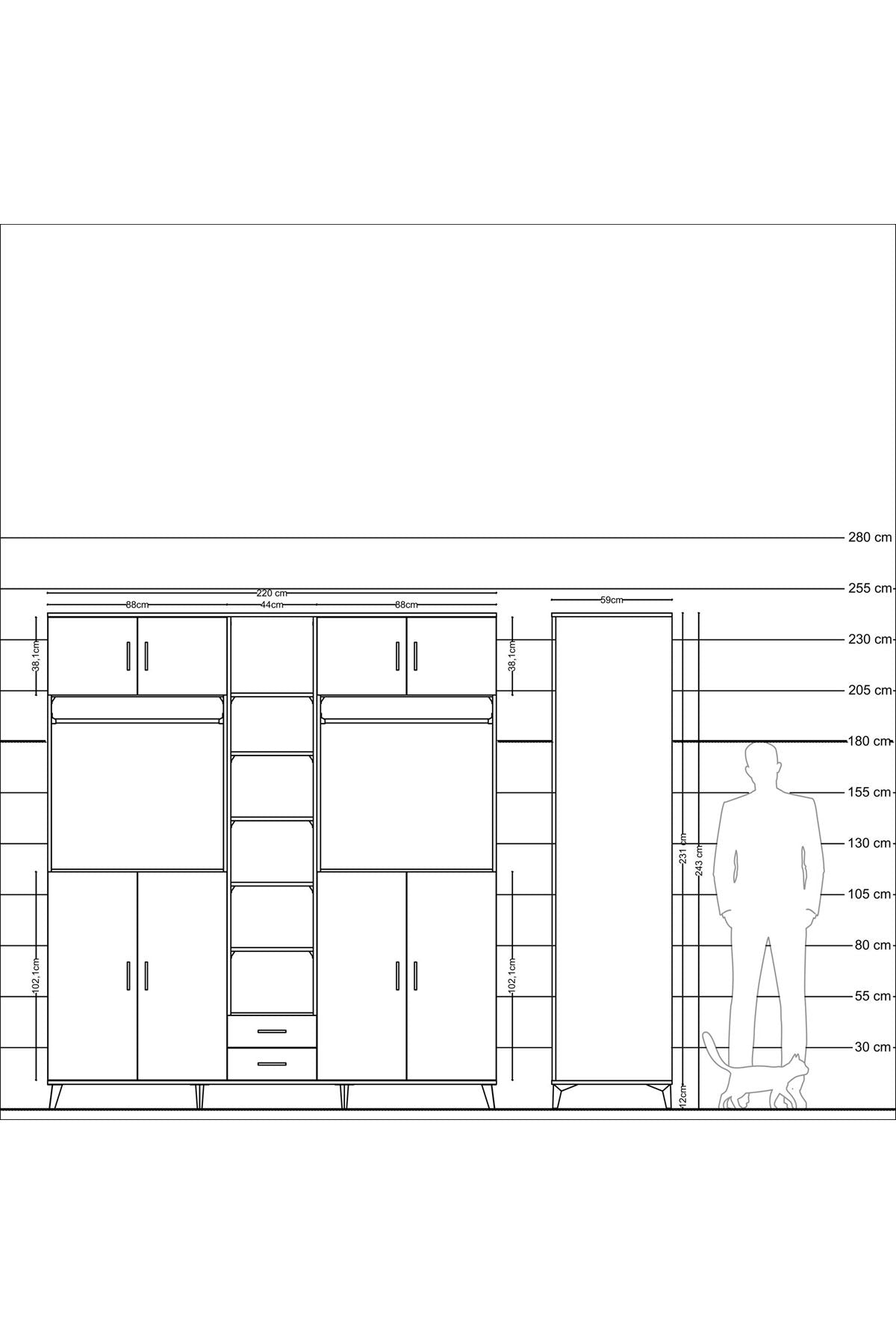 Kronos Dolap 14 Raflı 2 Çekmeceli 2 Askılı 220x59x243 - S784M013V14C