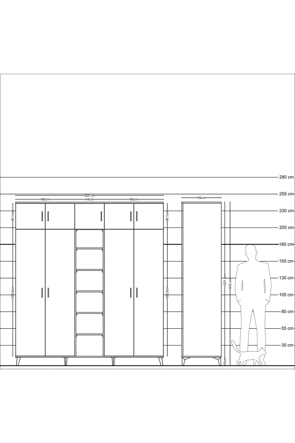Kronos Dolap 12 Raflı 9 Kapaklı 2 Askılı 220x59x243 - S784M016V22C