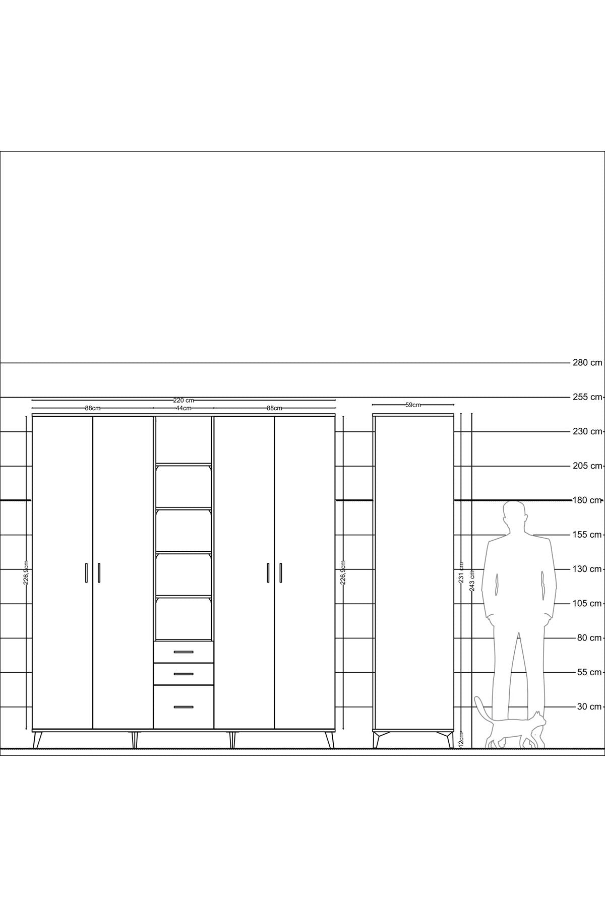 Kronos Dolap 17 Raflı 3 Çekmeceli 4 Kapaklı 220x59x243 - S784M017V11C