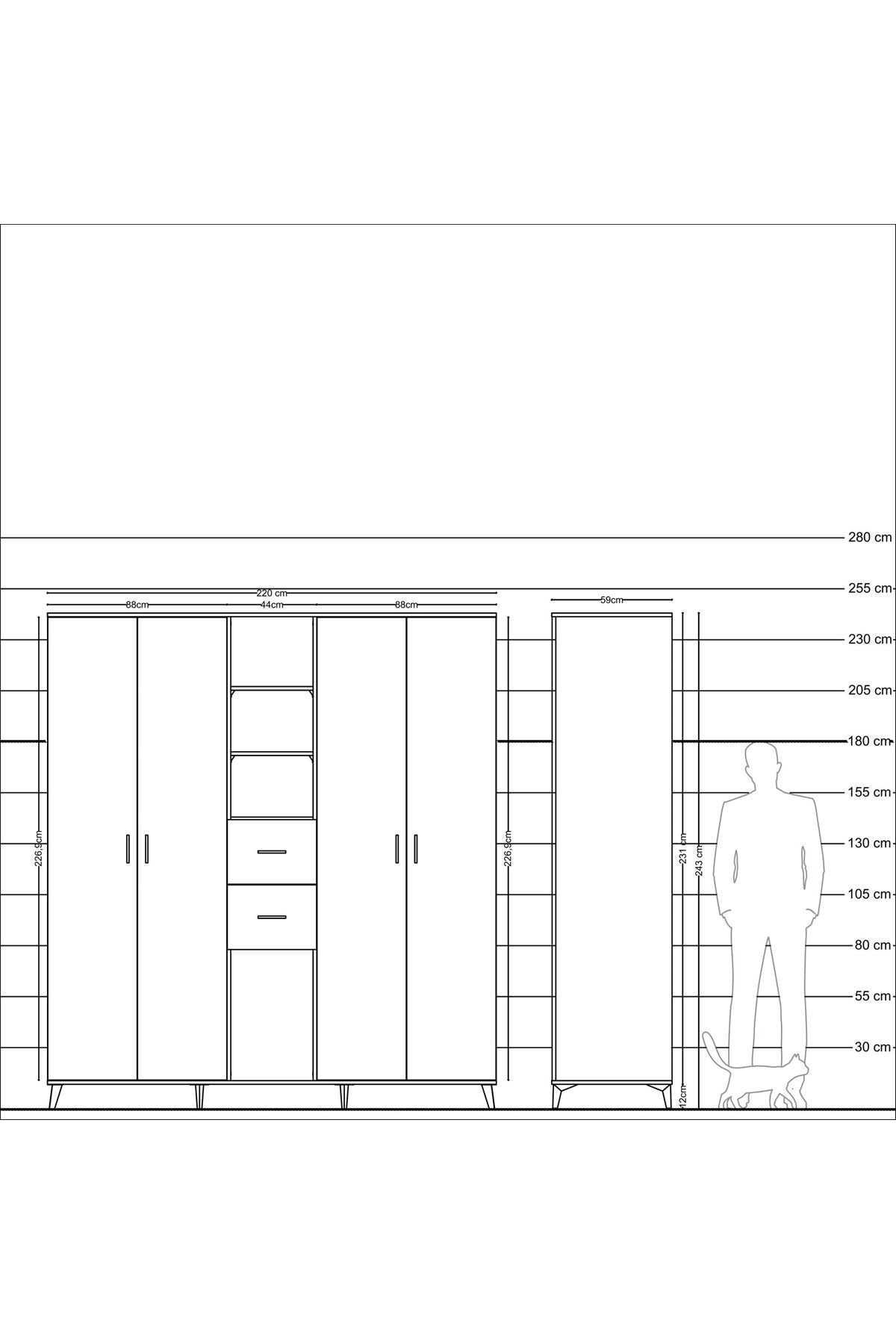 Kronos Dolap 15 Raflı 2 Çekmeceli 4 Kapaklı 220x59x243 - S784M018V27C