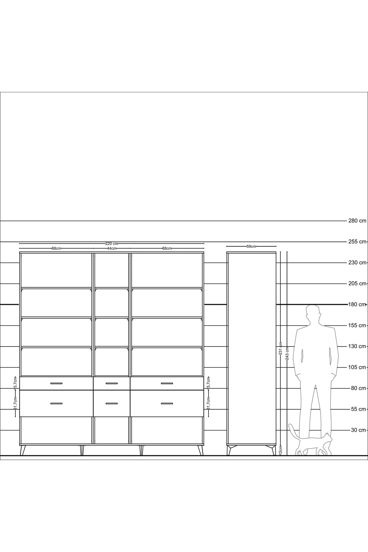 Kronos Dolap 12 Raflı 6 Çekmeceli 220x59x243 - S784M019V10C