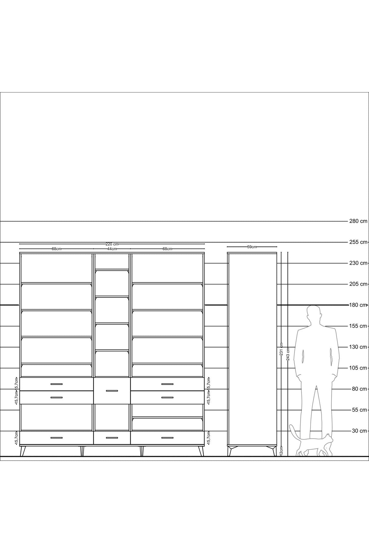 Kronos Dolap 19 Raflı 8 Çekmeceli 220x59x243 - S784M020V25C