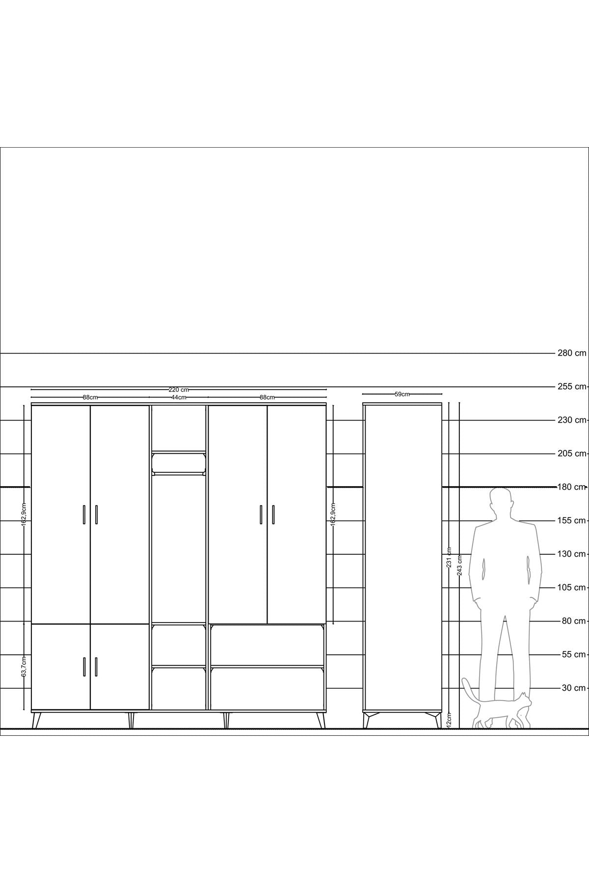 Kronos Dolap 15 Raflı 5 Kapaklı Tek Askılı 220x59x243 - S784M021V27C