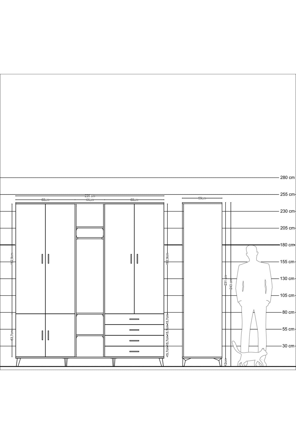 Kronos Dolap 14 Raflı 4 Çekmeceli Tek Askılı 220x59x243 - S784M022V03C