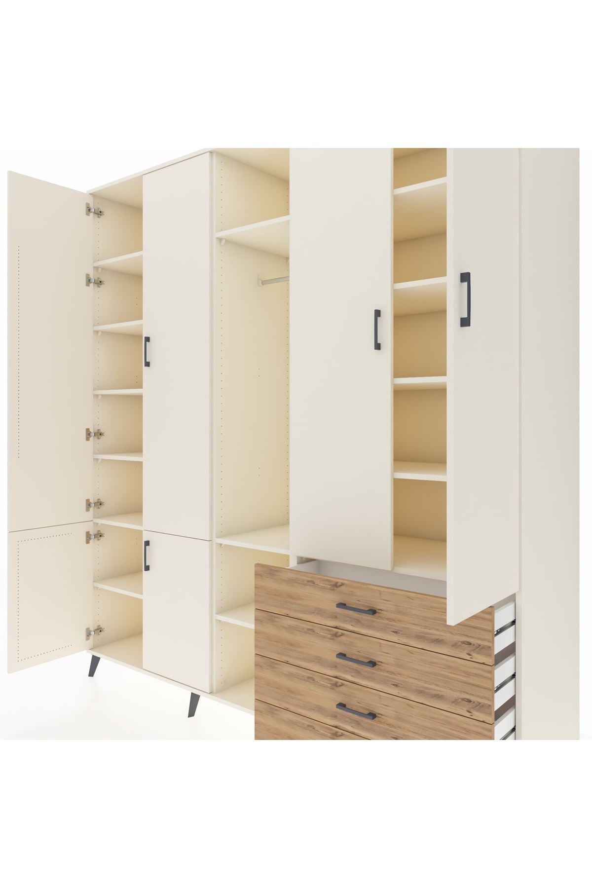 Kronos Dolap 14 Raflı 4 Çekmeceli Tek Askılı 220x59x243 - S784M022V06C