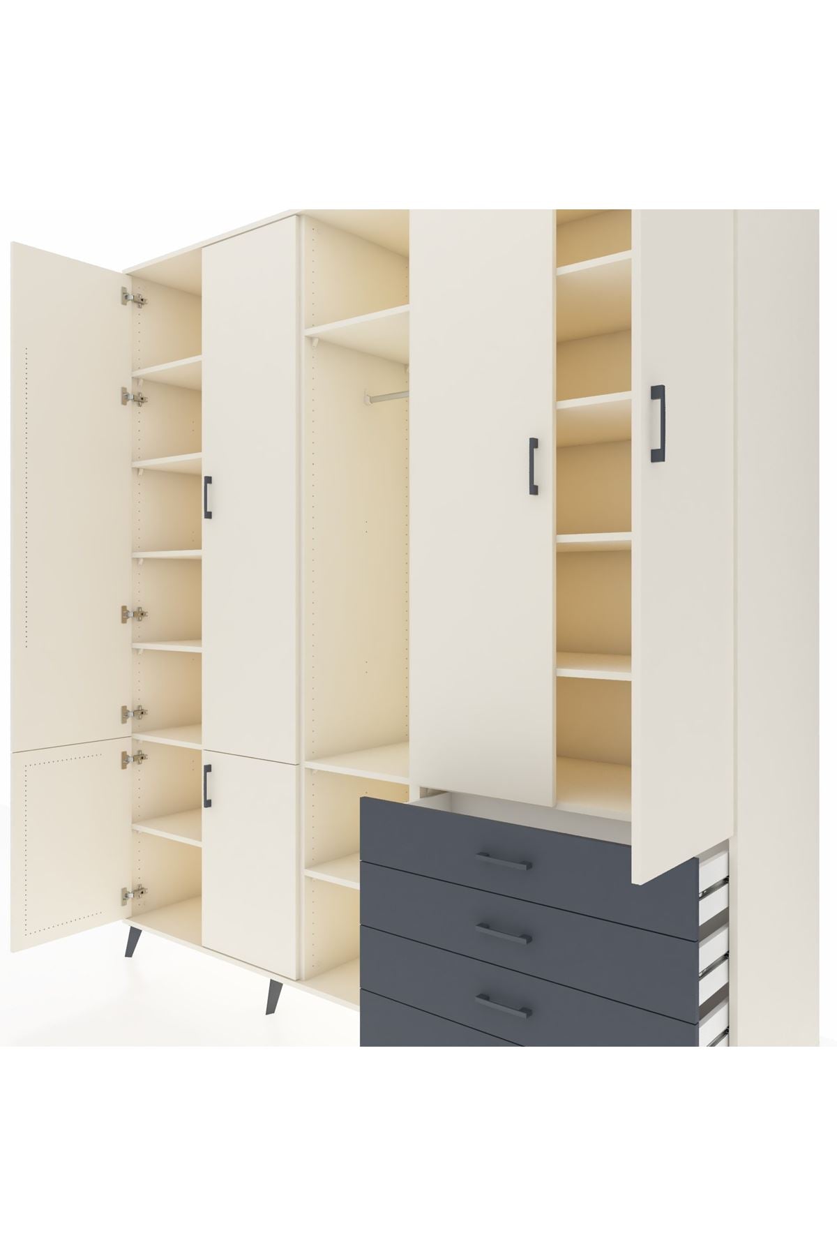 Kronos Dolap 14 Raflı 4 Çekmeceli Tek Askılı 220x59x243 - S784M022V05C