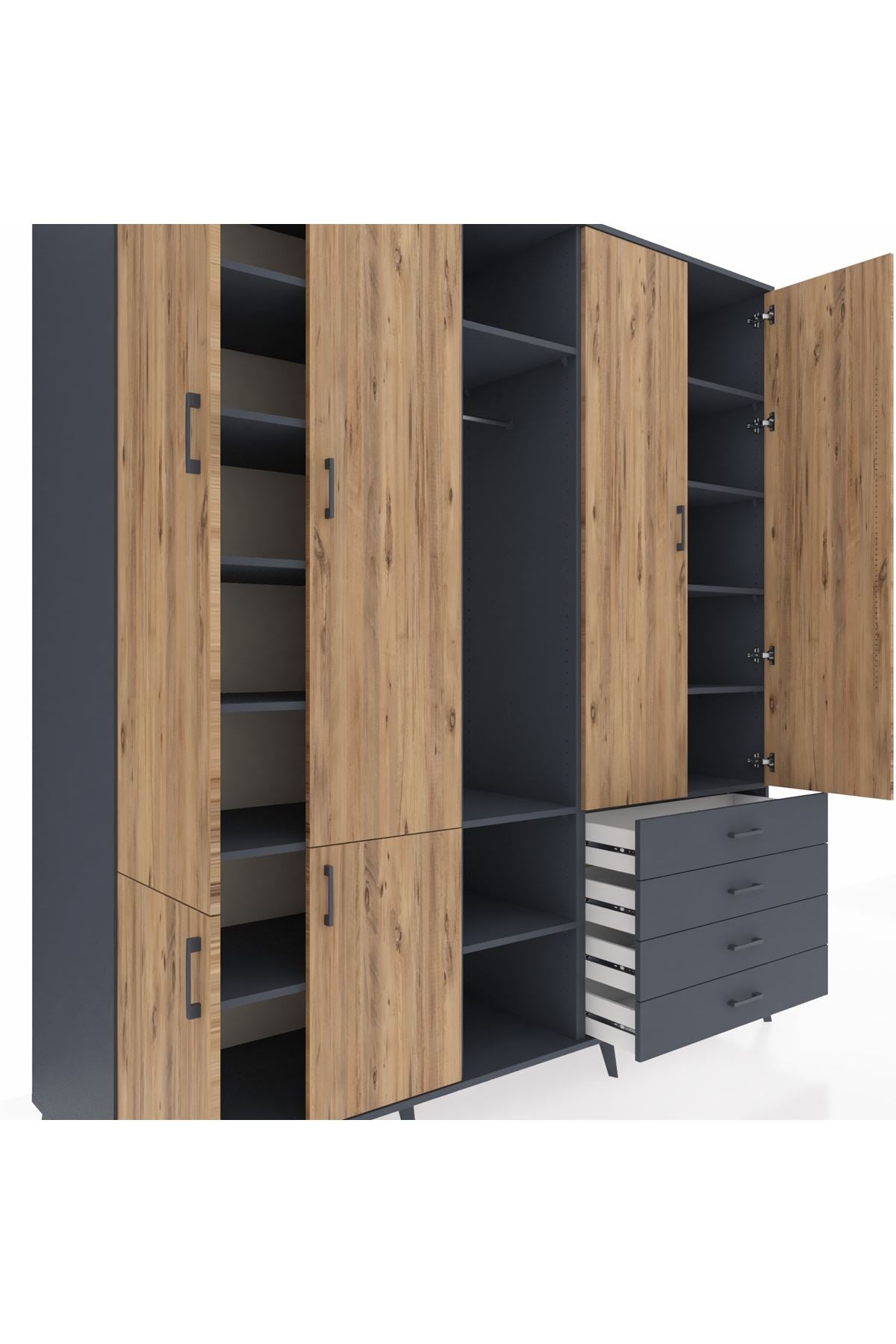 Kronos Dolap 14 Raflı 4 Çekmeceli Tek Askılı 220x59x243 - S784M022V11C