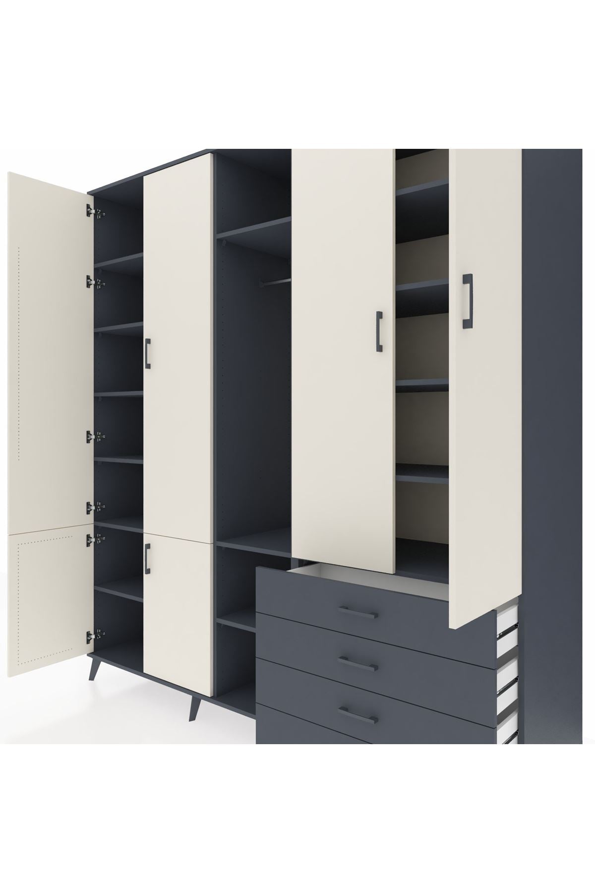 Kronos Dolap 14 Raflı 4 Çekmeceli Tek Askılı 220x59x243 - S784M022V14C