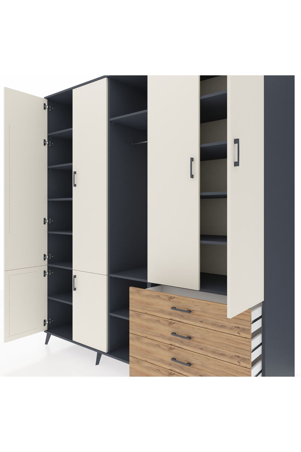 Kronos Dolap 14 Raflı 4 Çekmeceli Tek Askılı 220x59x243 - S784M022V15C