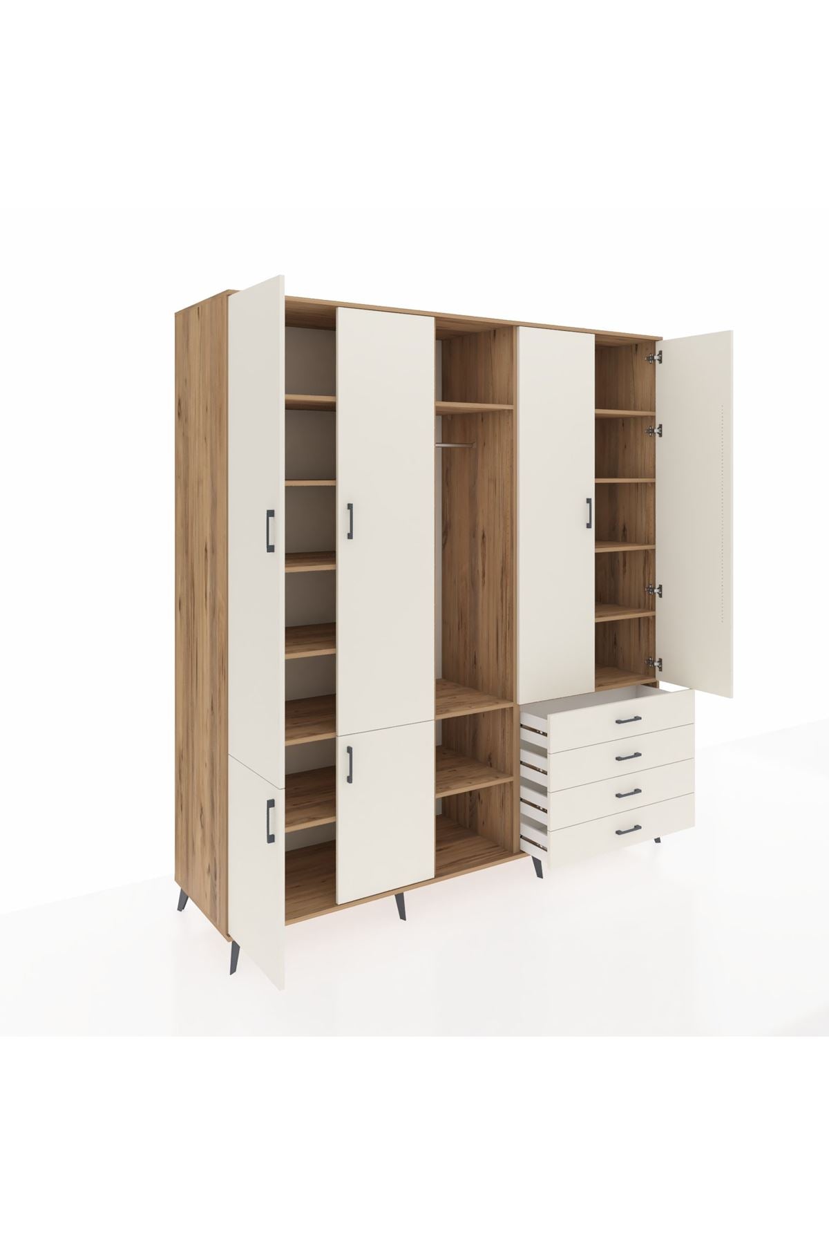 Kronos Dolap 14 Raflı 4 Çekmeceli Tek Askılı 220x59x243 - S784M022V22C