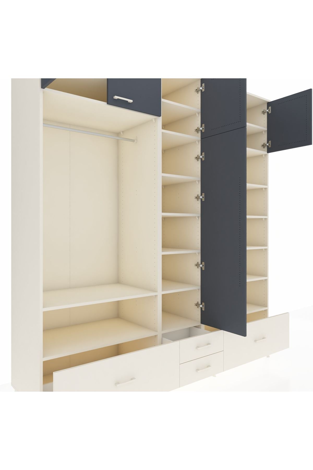 Kronos Dolap 18 Raflı 4 Çekmeceli Tek Askılı 220x59x243 - S784M024V07C