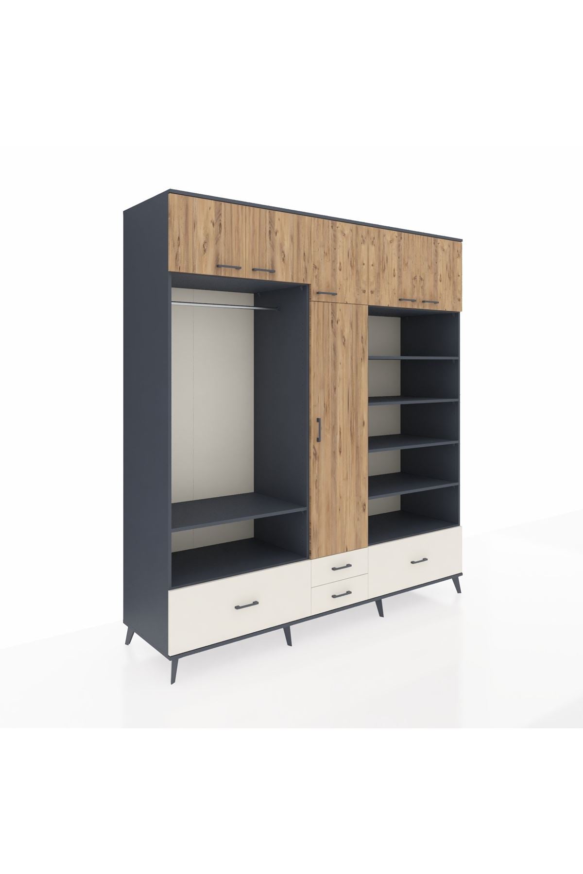 Kronos Dolap 18 Raflı 4 Çekmeceli Tek Askılı 220x59x243 - S784M024V10C