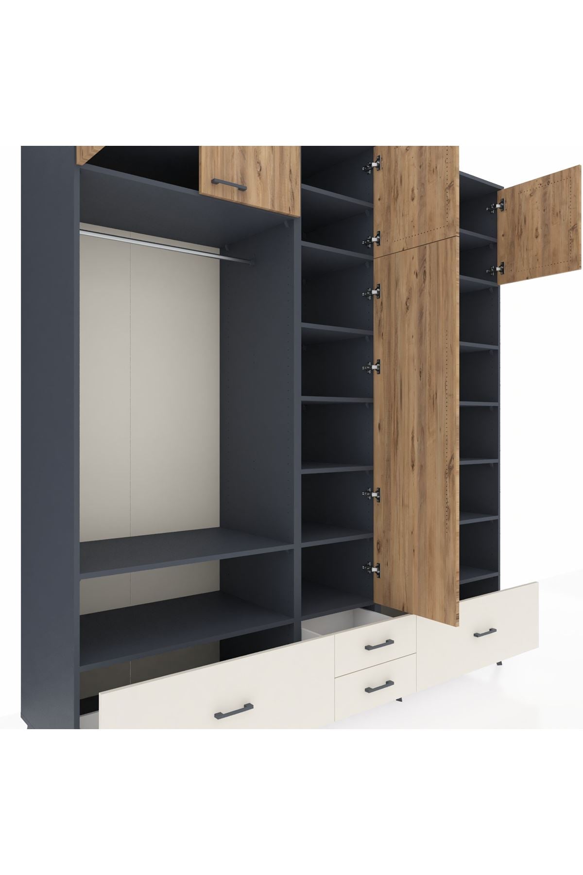 Kronos Dolap 18 Raflı 4 Çekmeceli Tek Askılı 220x59x243 - S784M024V10C