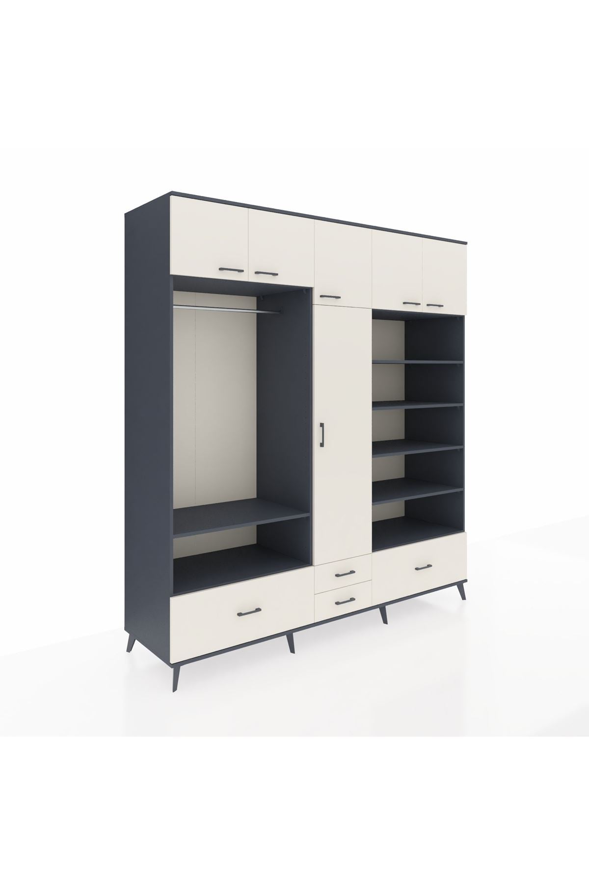 Kronos Dolap 18 Raflı 4 Çekmeceli Tek Askılı 220x59x243 - S784M024V13C