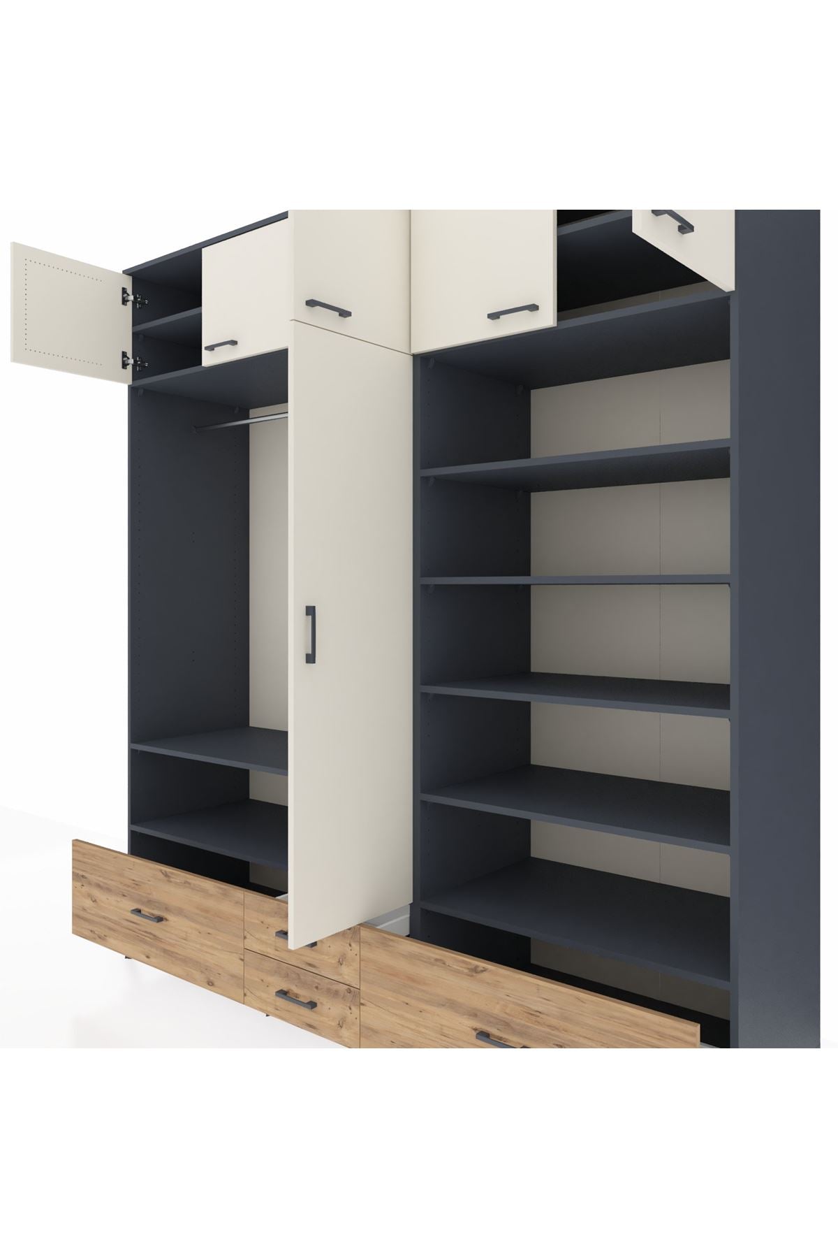 Kronos Dolap 18 Raflı 4 Çekmeceli Tek Askılı 220x59x243 - S784M024V15C