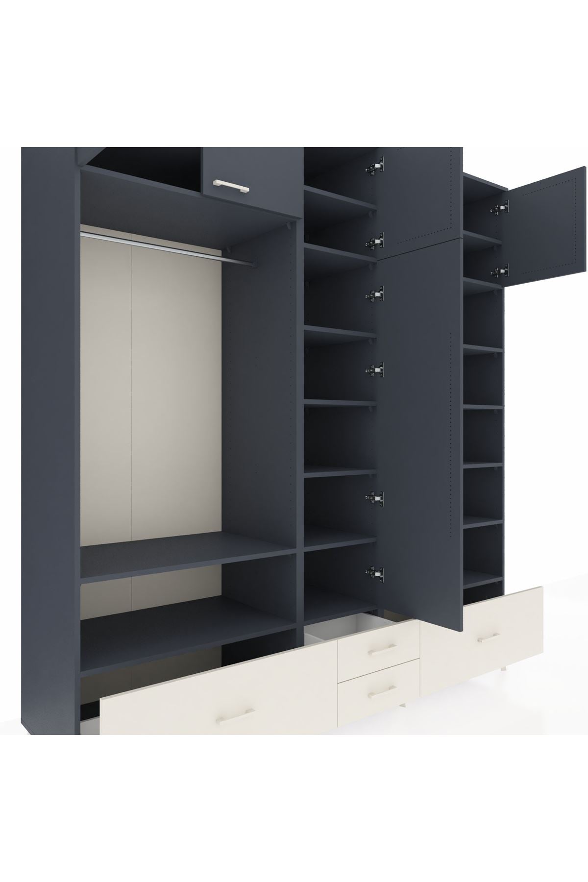 Kronos Dolap 18 Raflı 4 Çekmeceli Tek Askılı 220x59x243 - S784M024V16C