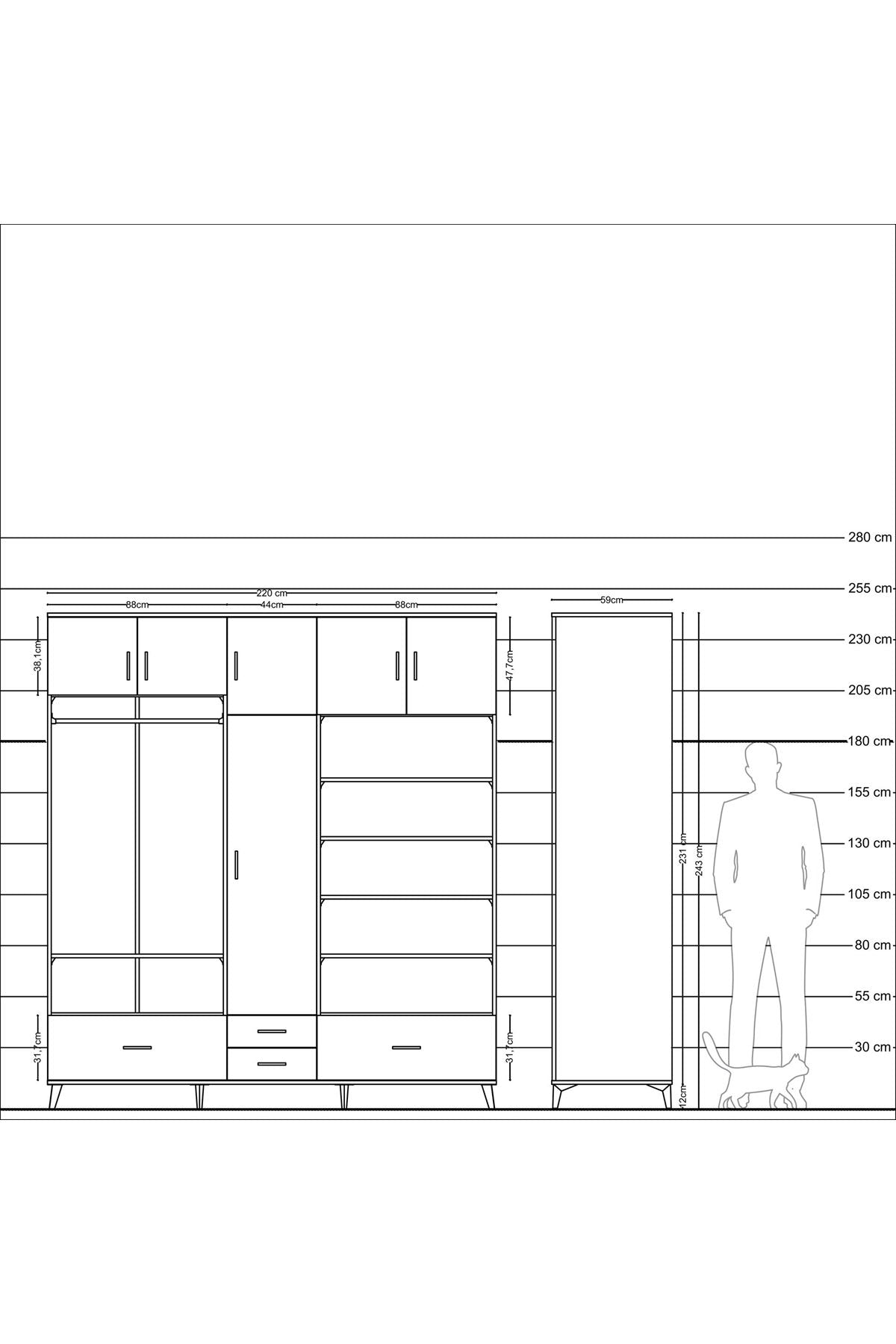 Kronos Dolap 18 Raflı 4 Çekmeceli Tek Askılı 220x59x243 - S784M024V17C