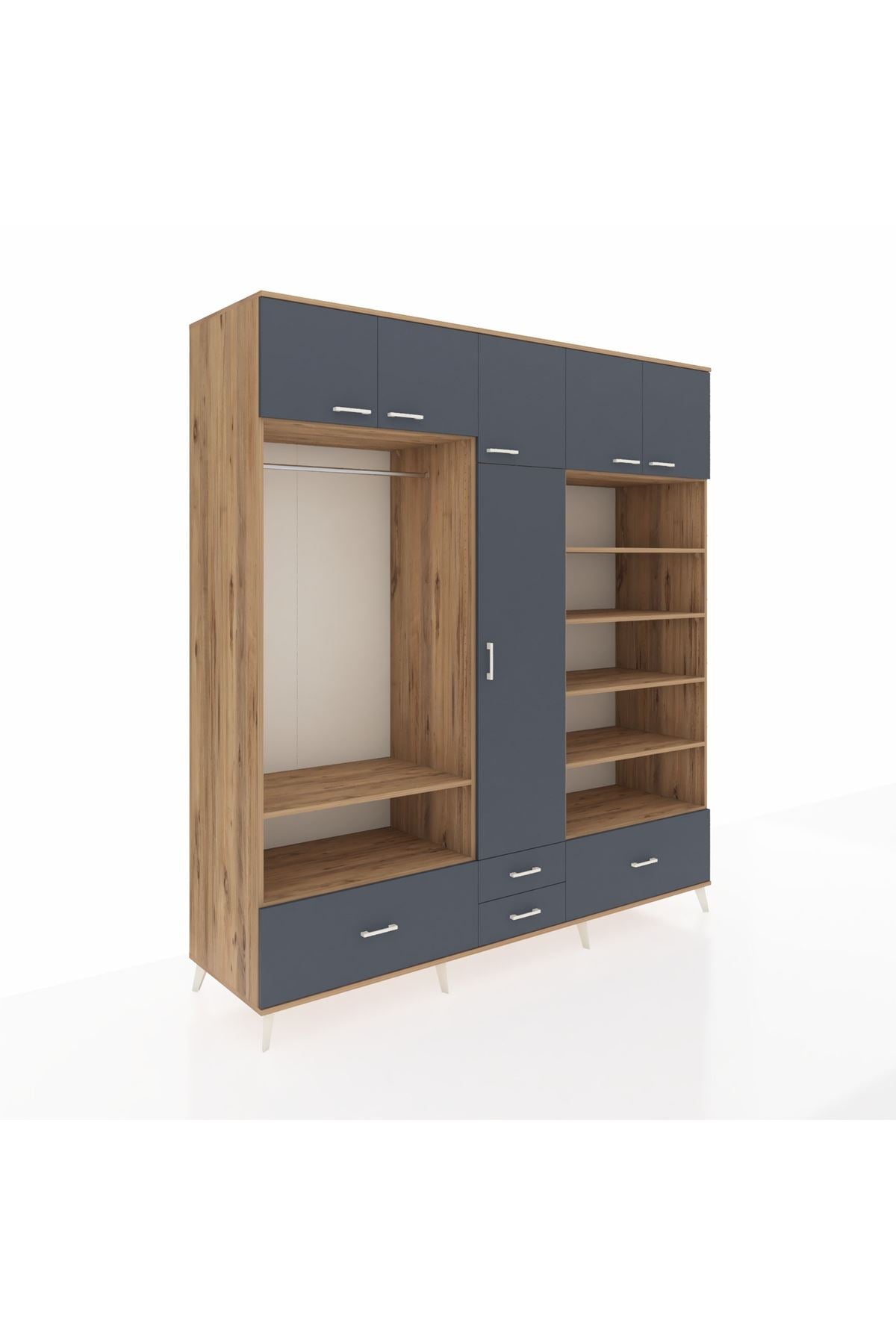 Kronos Dolap 18 Raflı 4 Çekmeceli Tek Askılı 220x59x243 - S784M024V26C