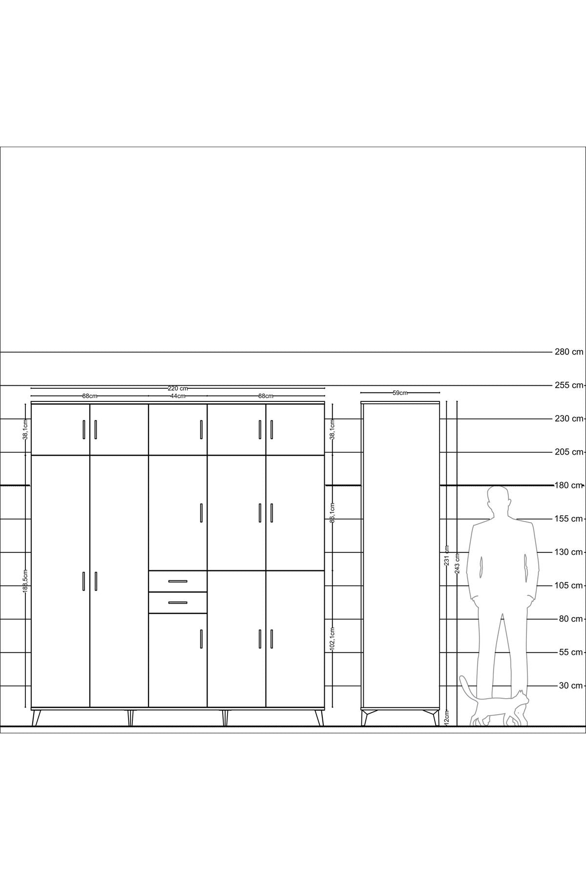 Kronos Dolap 10 Raflı 2 Çekmeceli 3 Askılı 220x59x243 - S784M027V23C