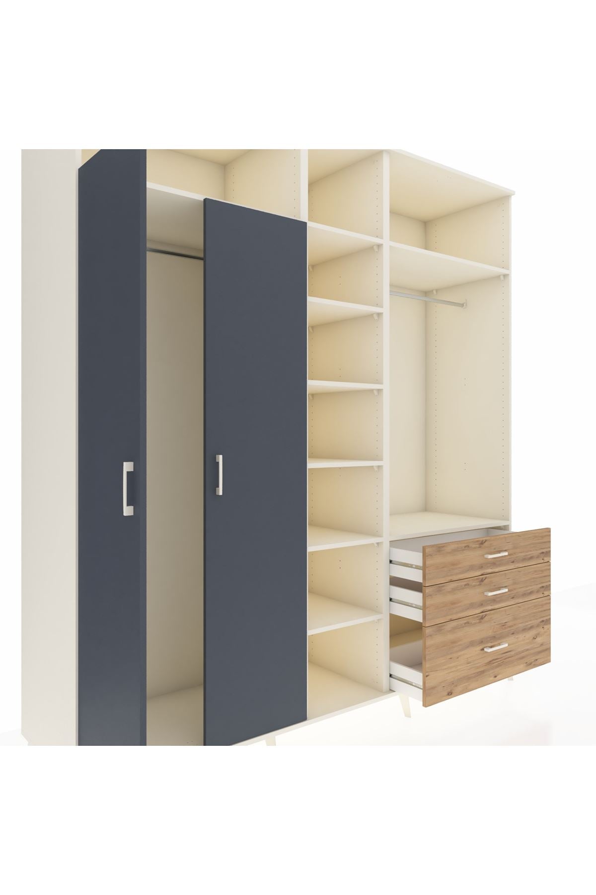 Kronos Dolap 9 Raflı 3 Çekmeceli 2 Askılı 220x59x243 - S784M028V09C