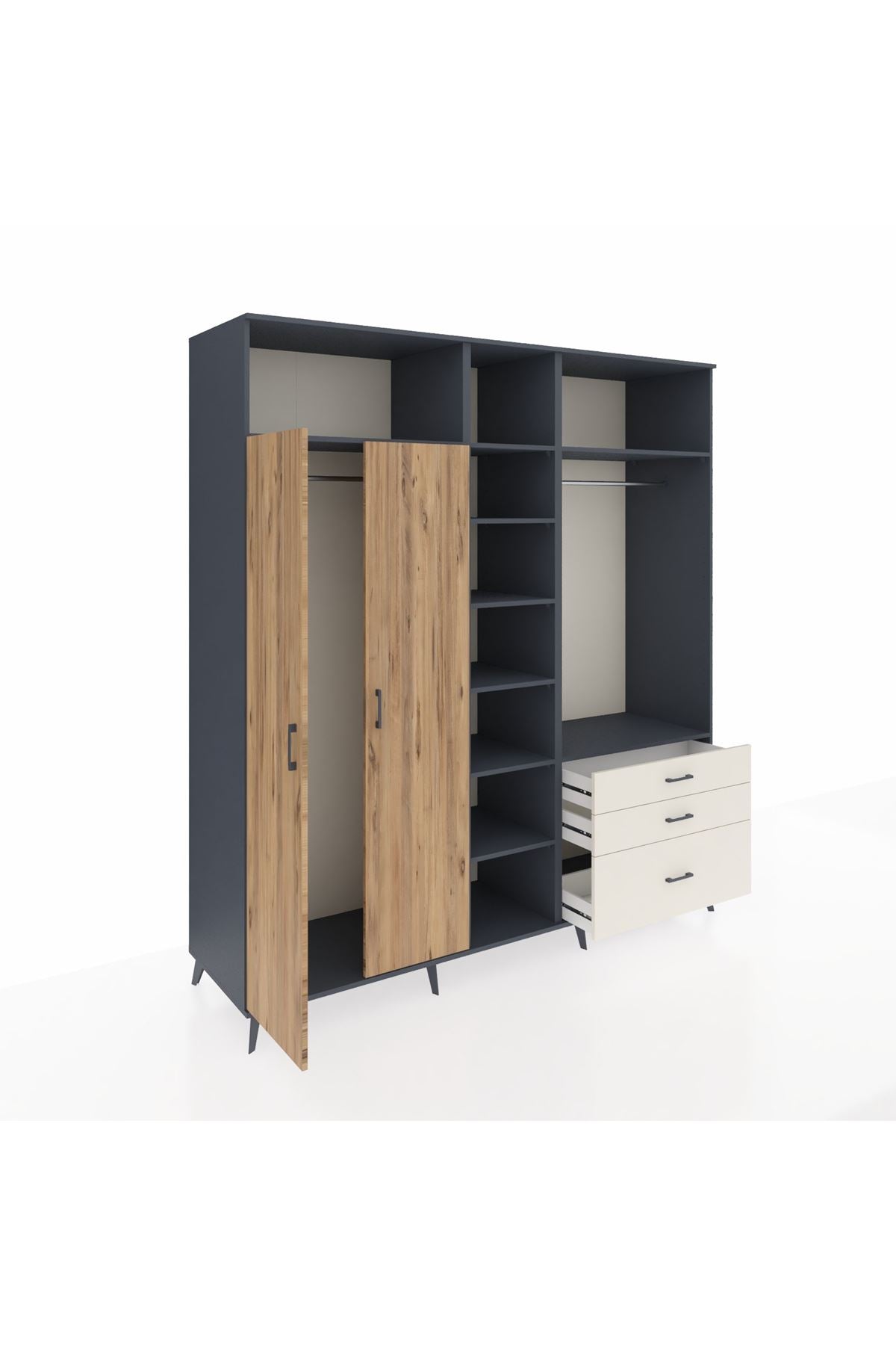 Kronos Dolap 9 Raflı 3 Çekmeceli 2 Askılı 220x59x243 - S784M028V10C