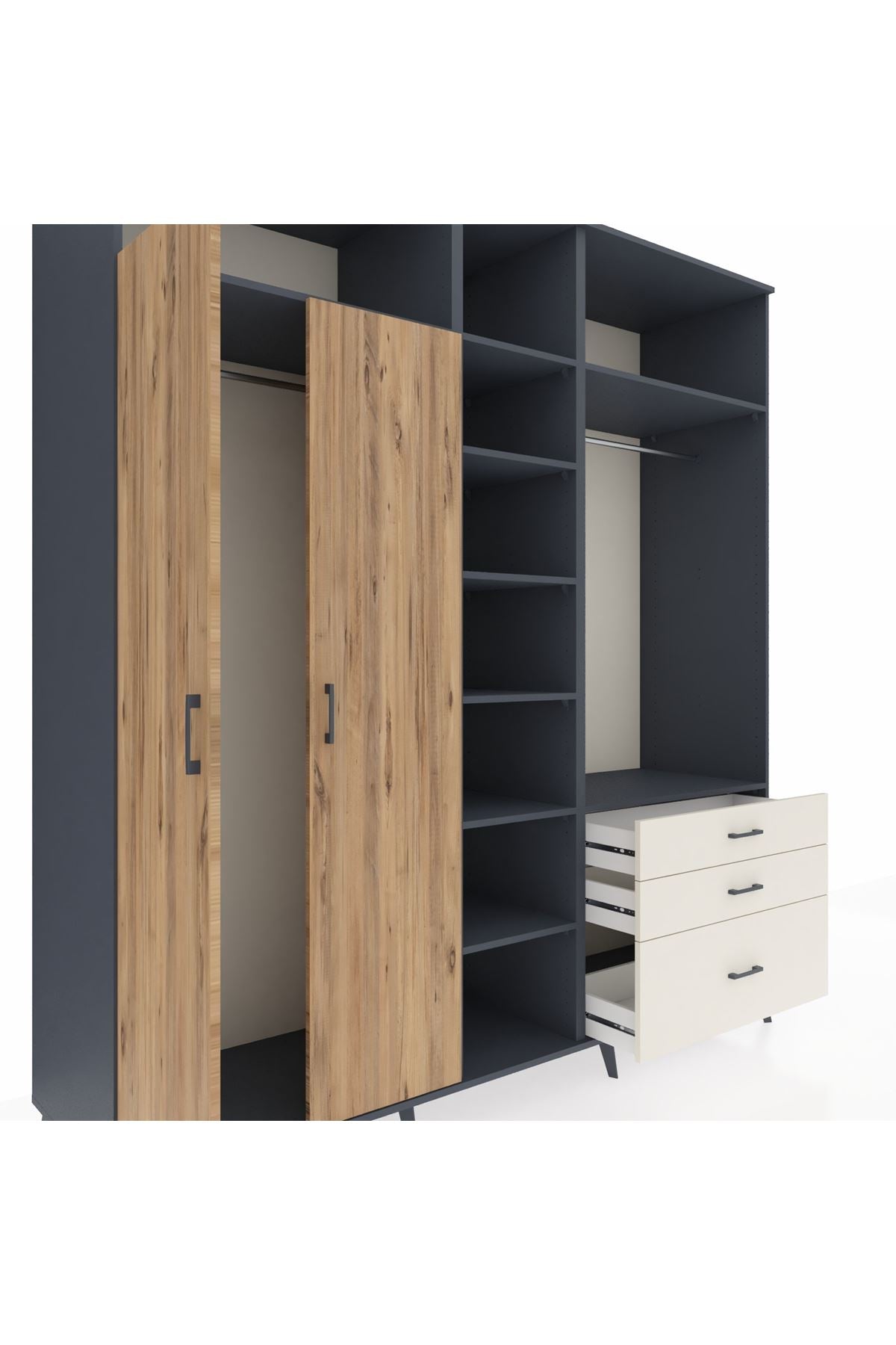 Kronos Dolap 9 Raflı 3 Çekmeceli 2 Askılı 220x59x243 - S784M028V10C