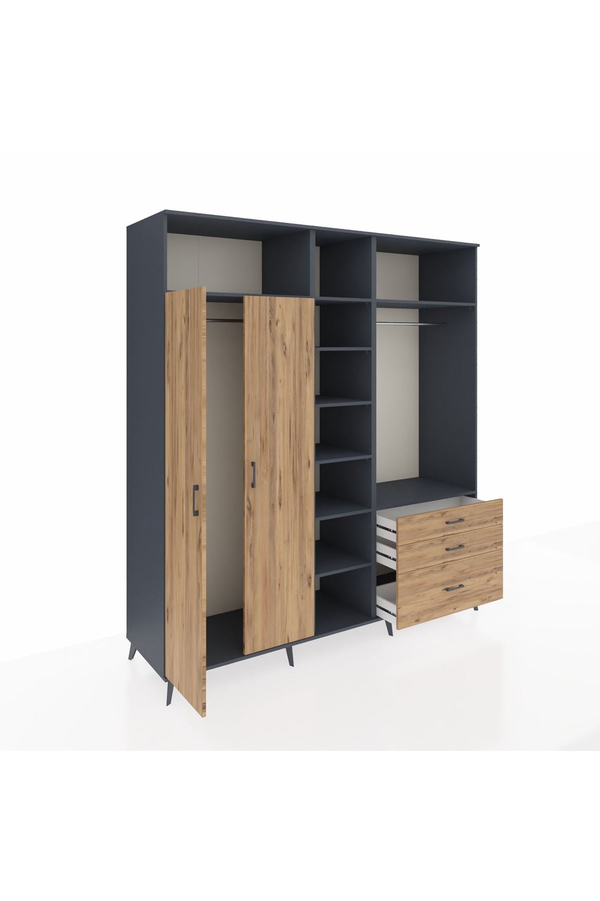 Kronos Dolap 9 Raflı 3 Çekmeceli 2 Askılı 220x59x243 - S784M028V12C